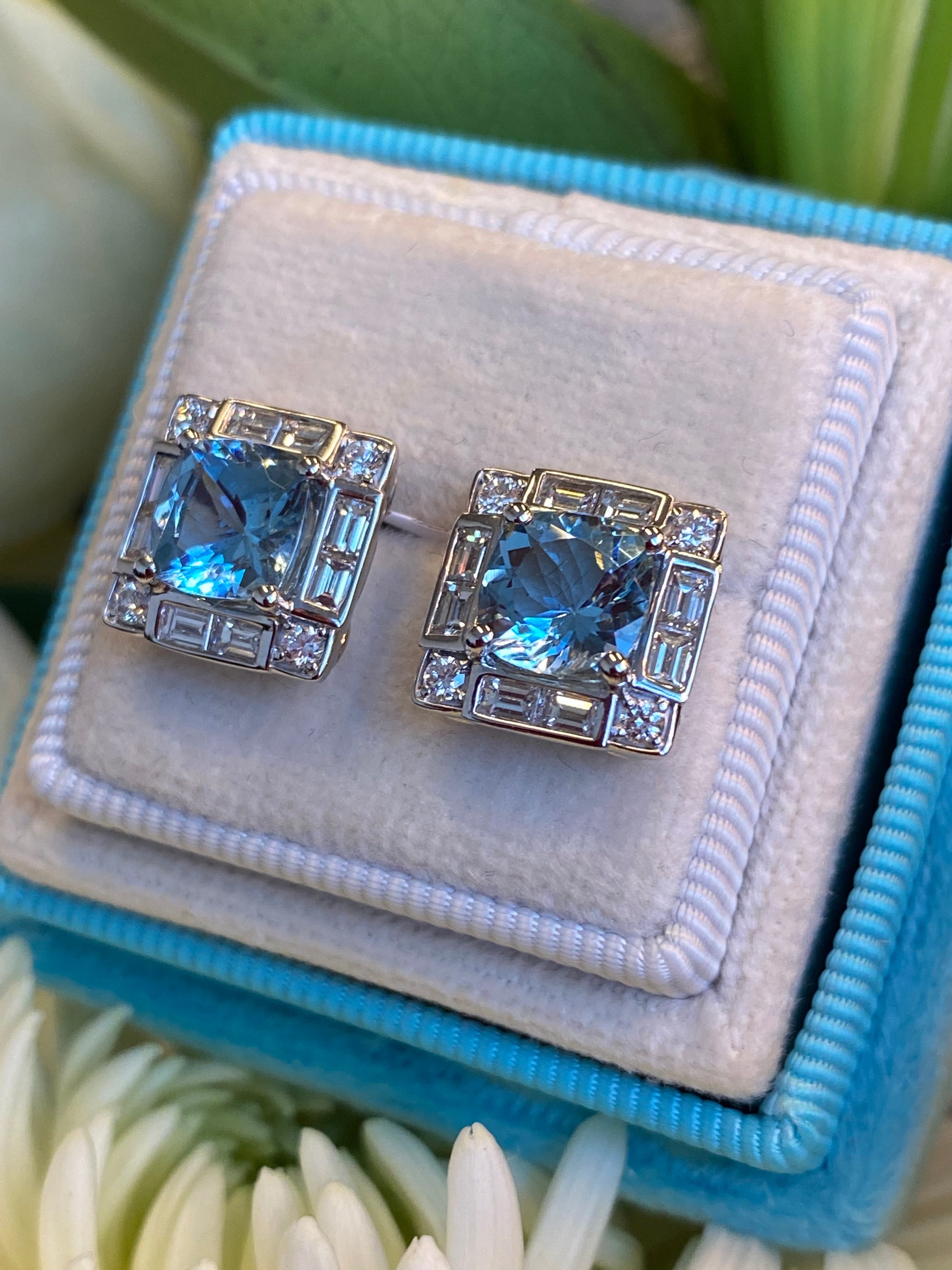 3.63 CTW Aquamarine and Diamond Stud Earrings in 18ct White Gold