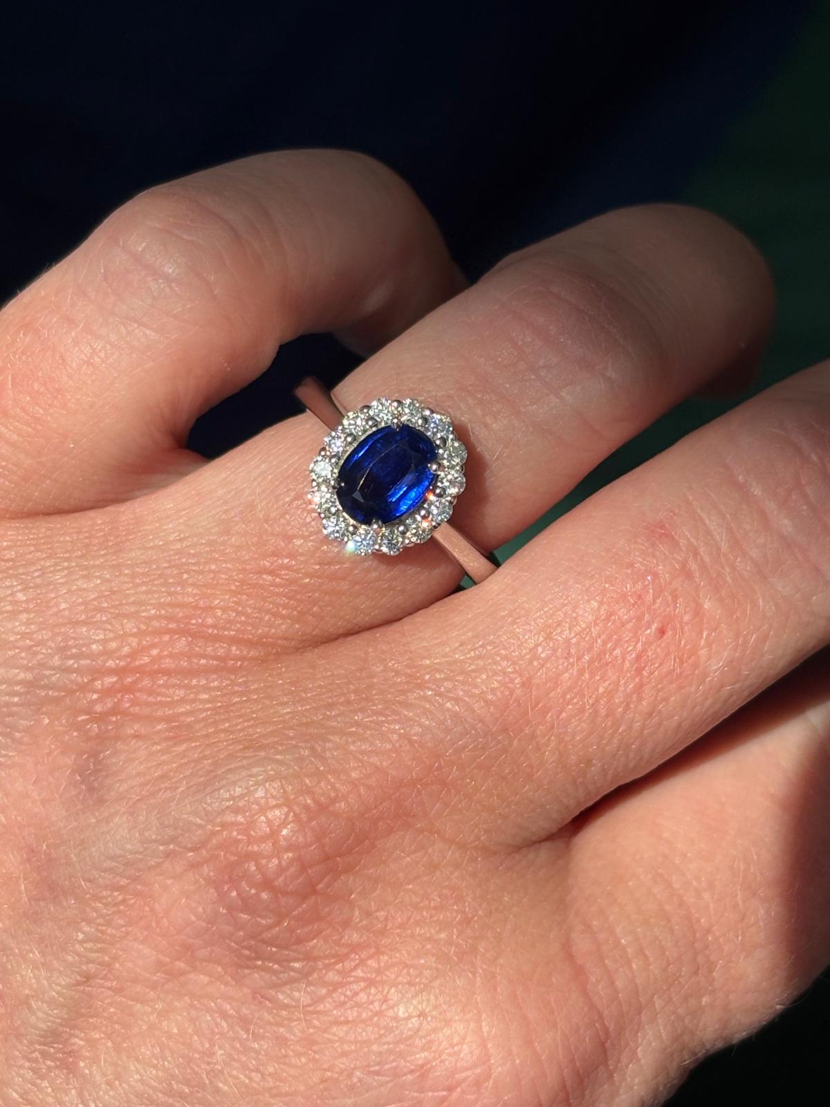 2.00 CTW Oval Cut Kyanite Moissanite Halo Ring in Sterling Silver