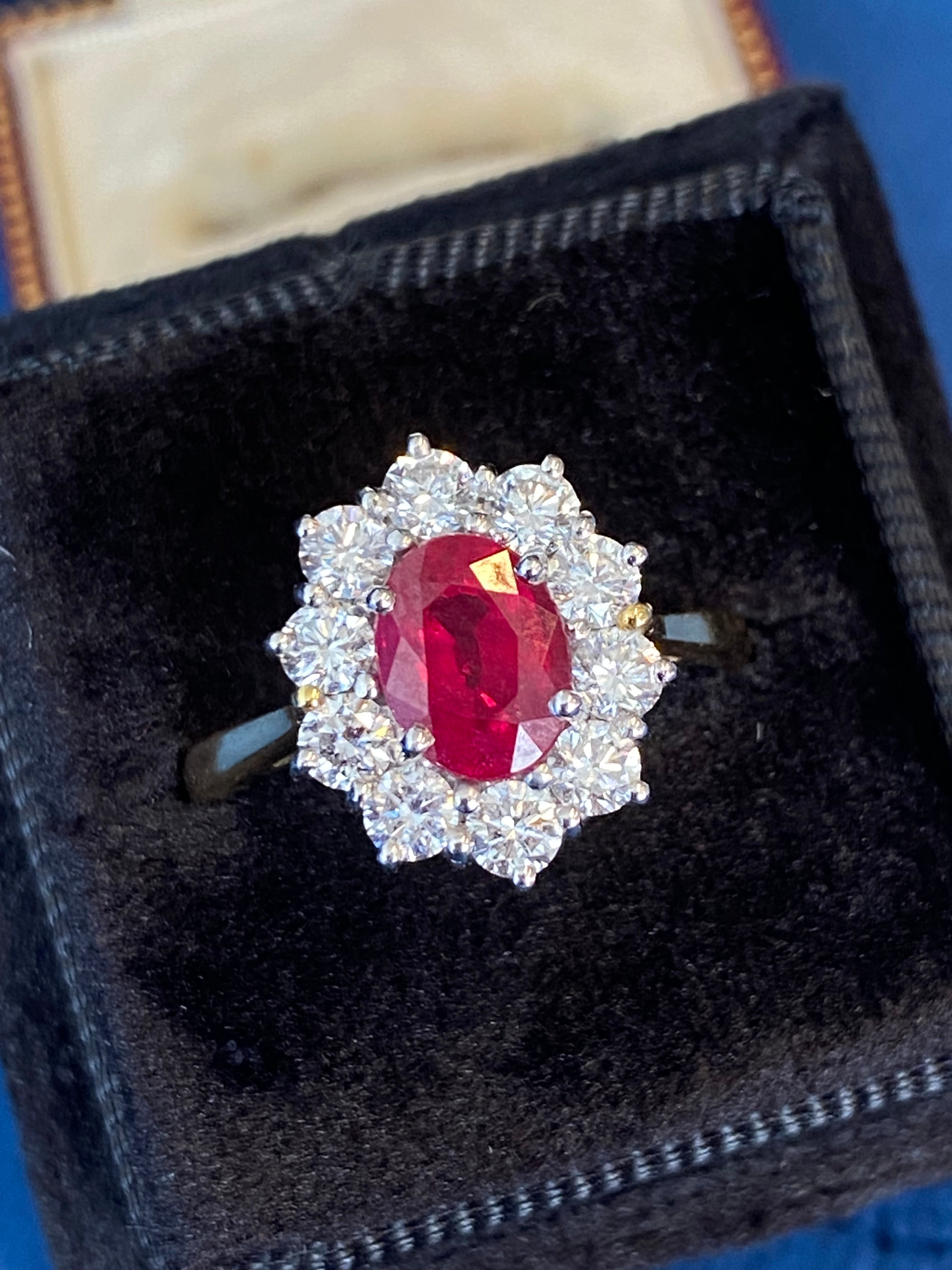 Breathtaking Ruby and Natural Diamond Halo Ring in 18ct Gold