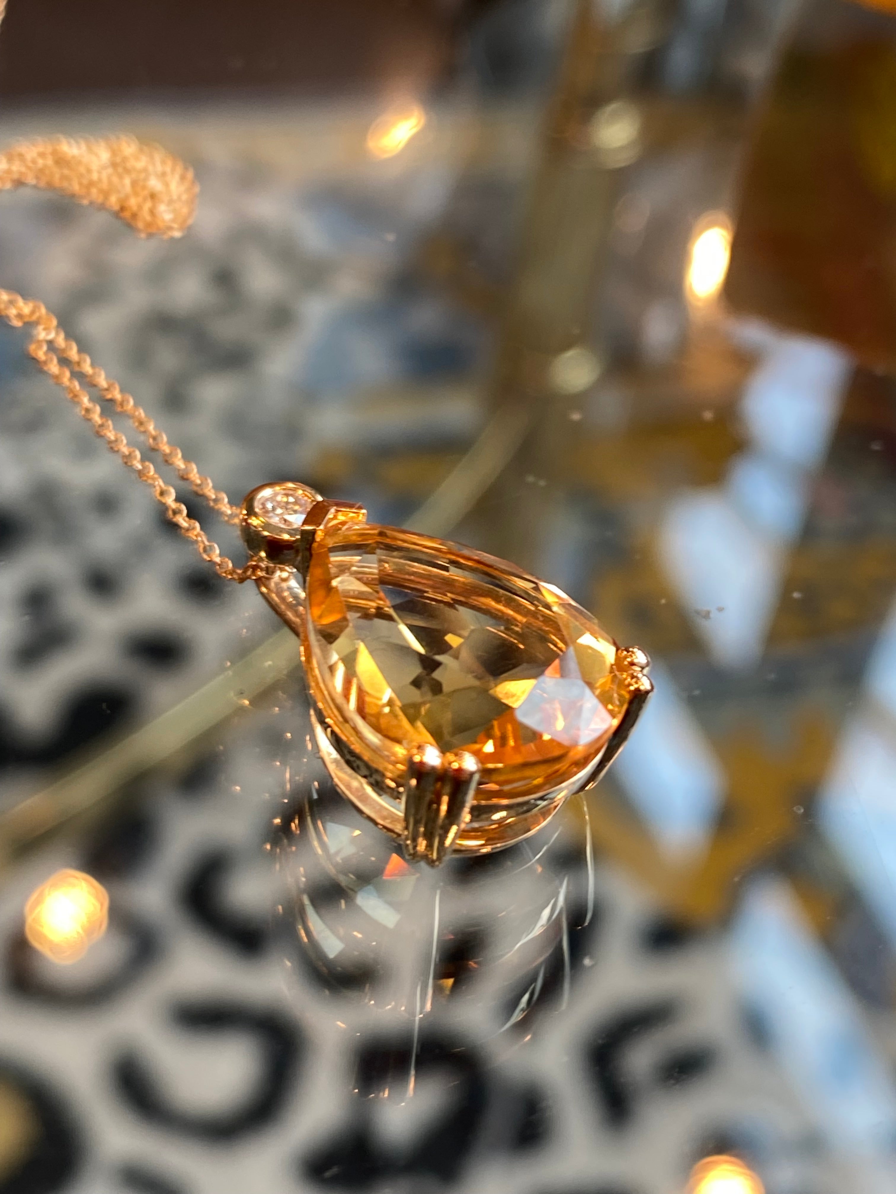 9.50 Carat Citrine and Natural Diamond Pendant Necklace in 9ct Yellow Gold