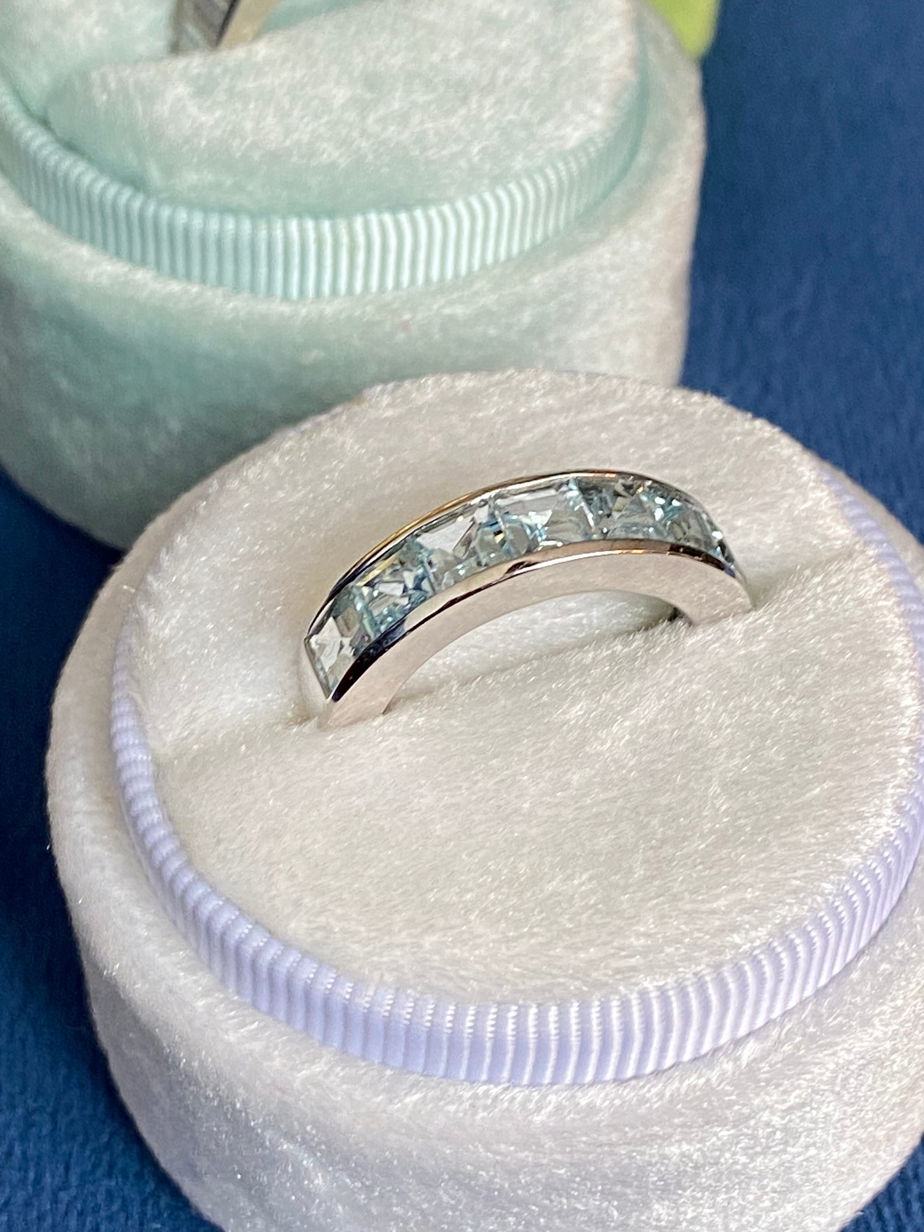 Stunning 2.33 CTW Aquamarine Eternity Ring in 9ct White Gold