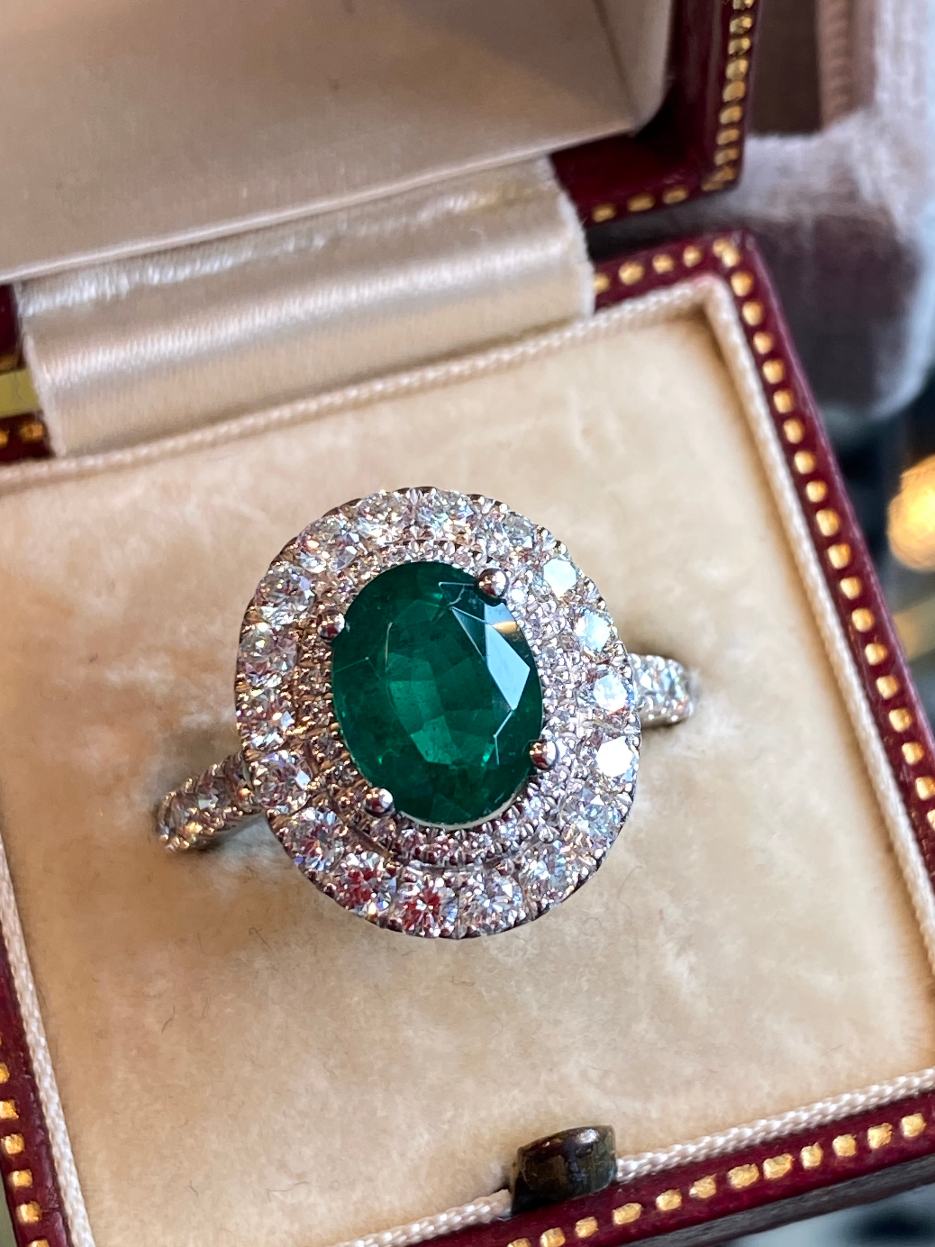 3.11 CTW Emerald and Natural Diamond Double Halo Ring in Platinum