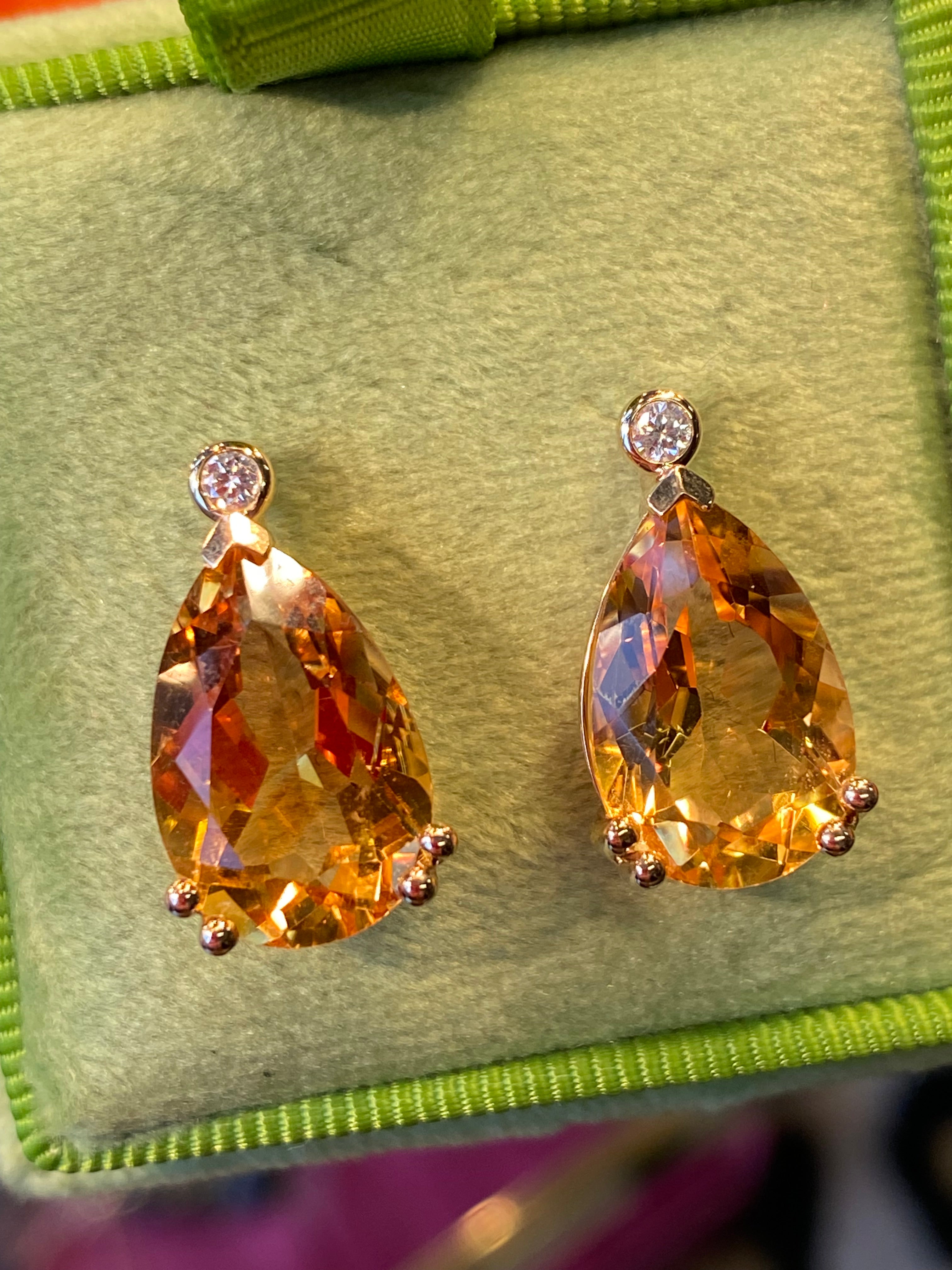 11.37 Carat Citrine and Natural Diamond Earrings in 9ct Yellow Gold