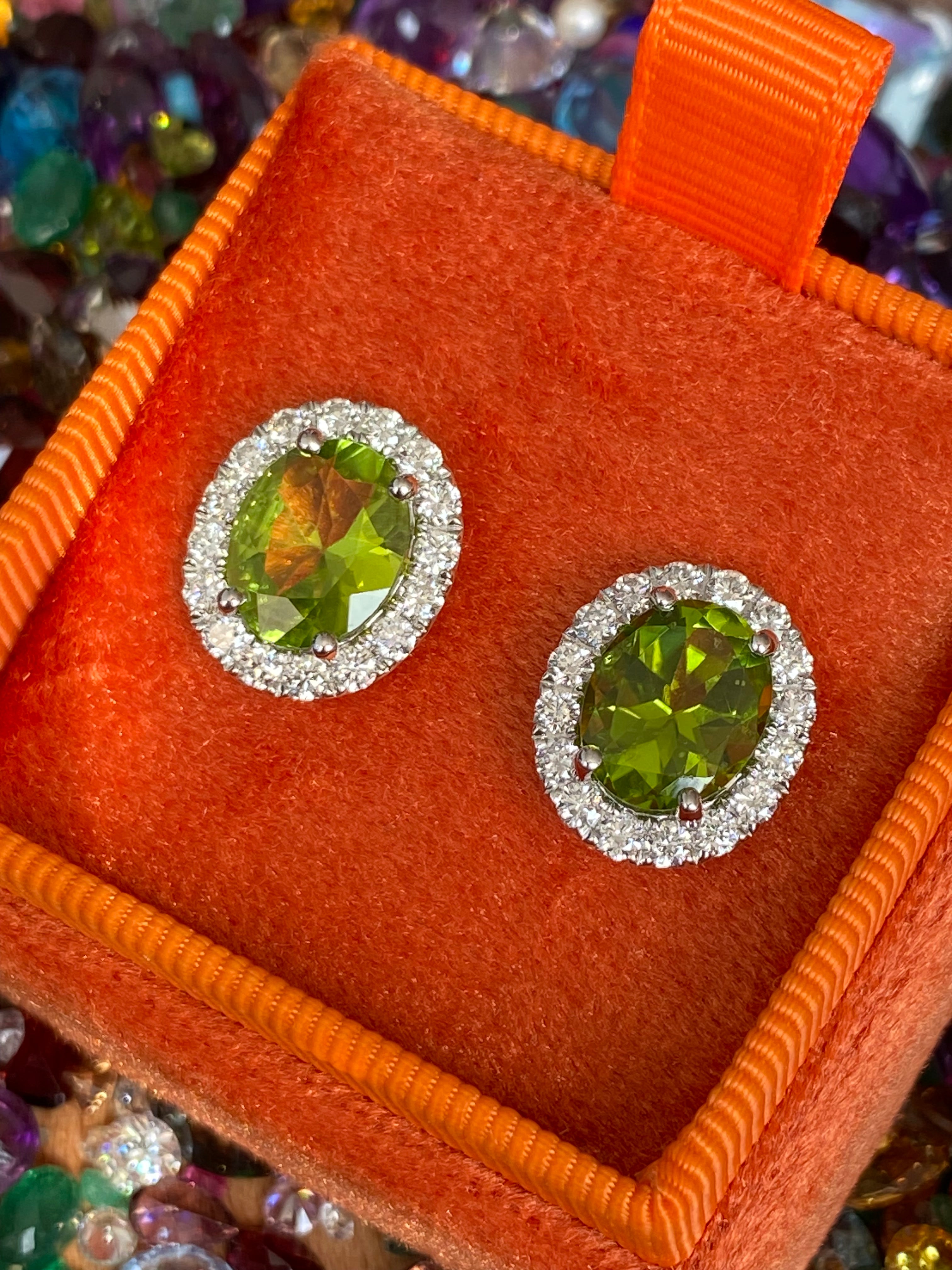 5.63 CTW Peridot and Natural Diamond Stud Earrings in 9ct White Gold