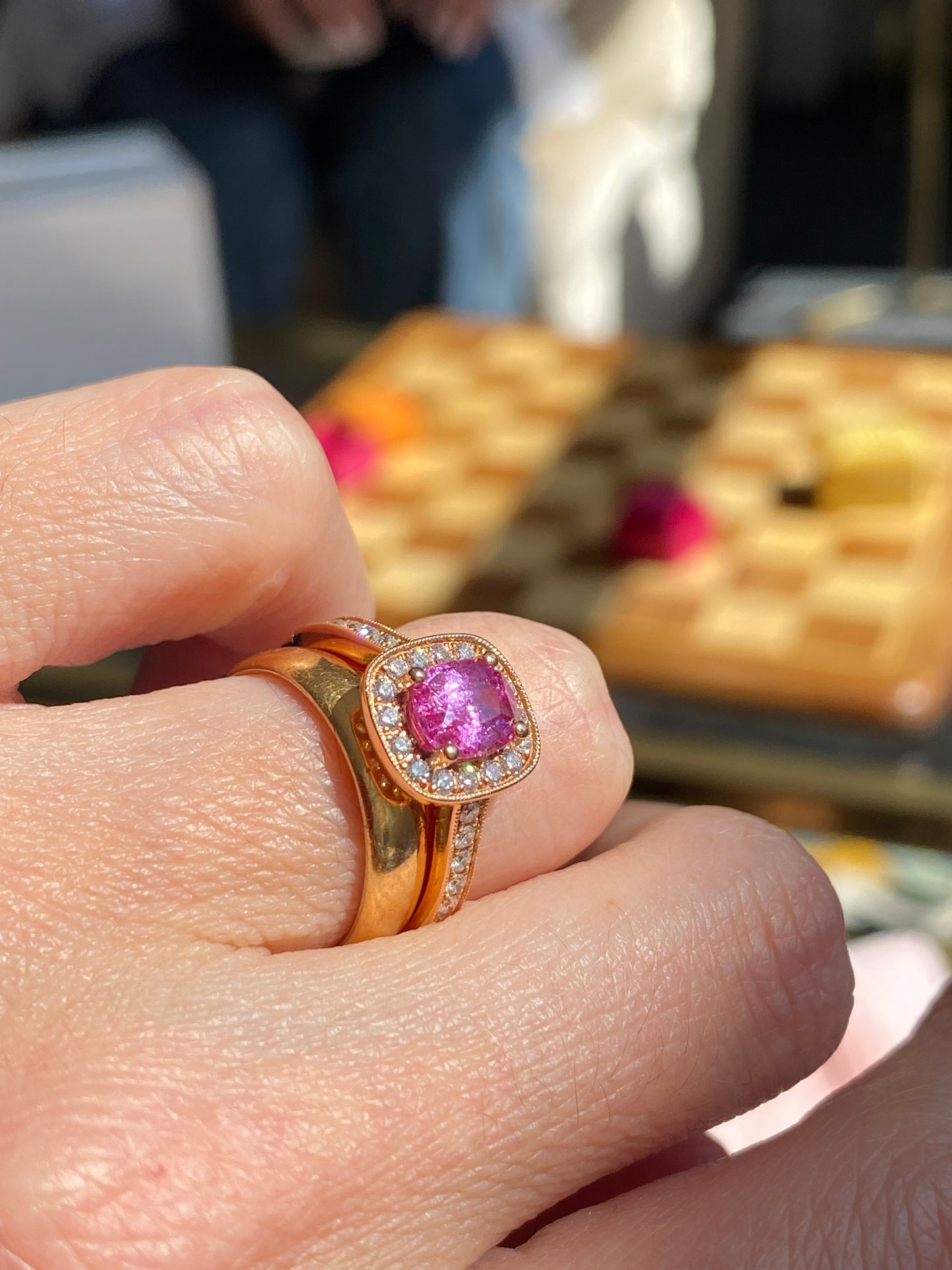 1.60 Carat Pink Sapphire and Natural Diamond Ring in 18ct Rose Gold