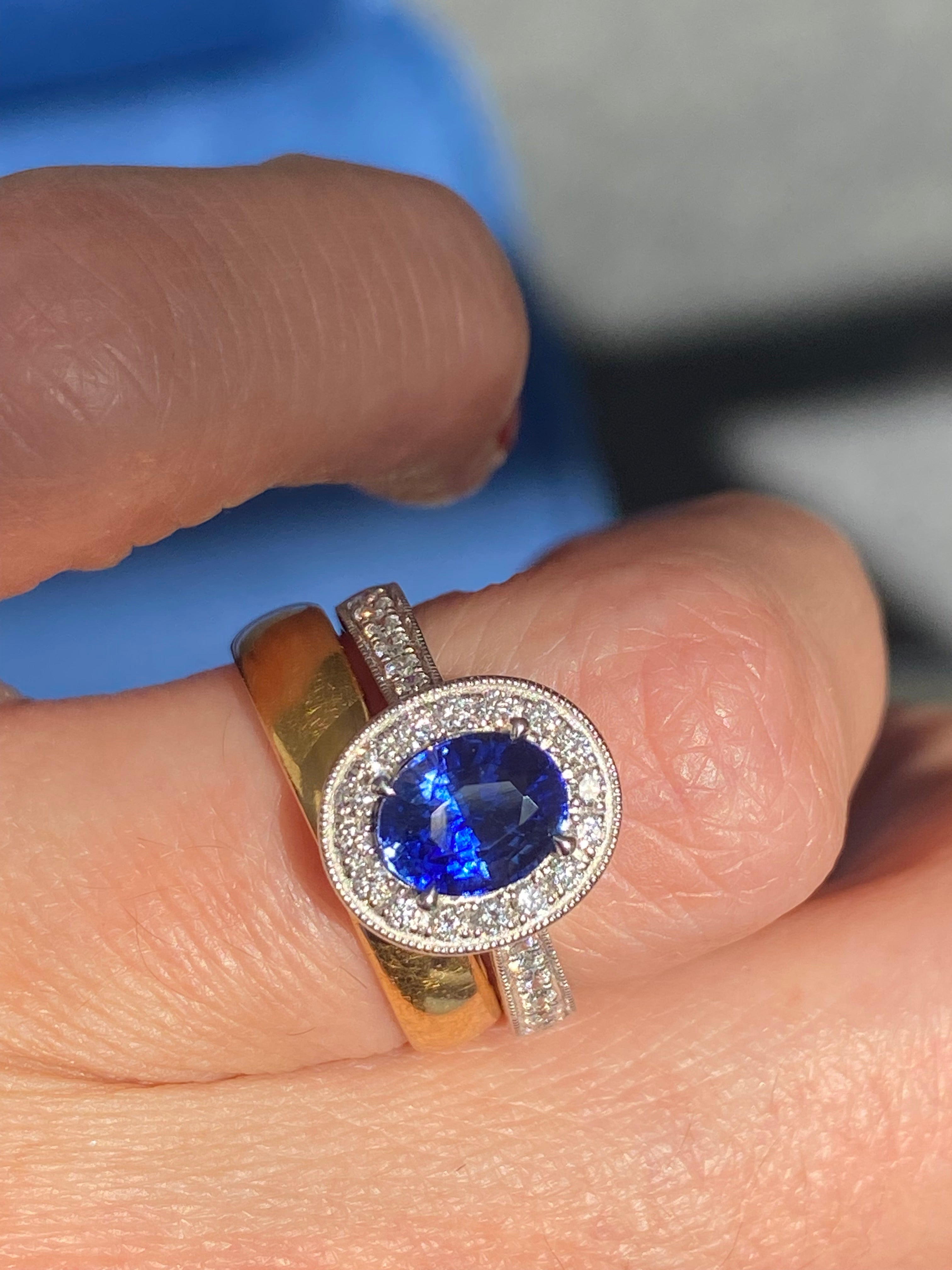 2.14 CTW Blue Ceylon Sapphire and Natural Diamond Halo Ring in Platinum