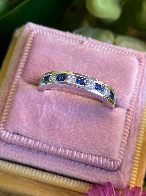 0.55 CTW Sapphire and Natural Diamond Eternity Wedding Stacking Ring in Platinum