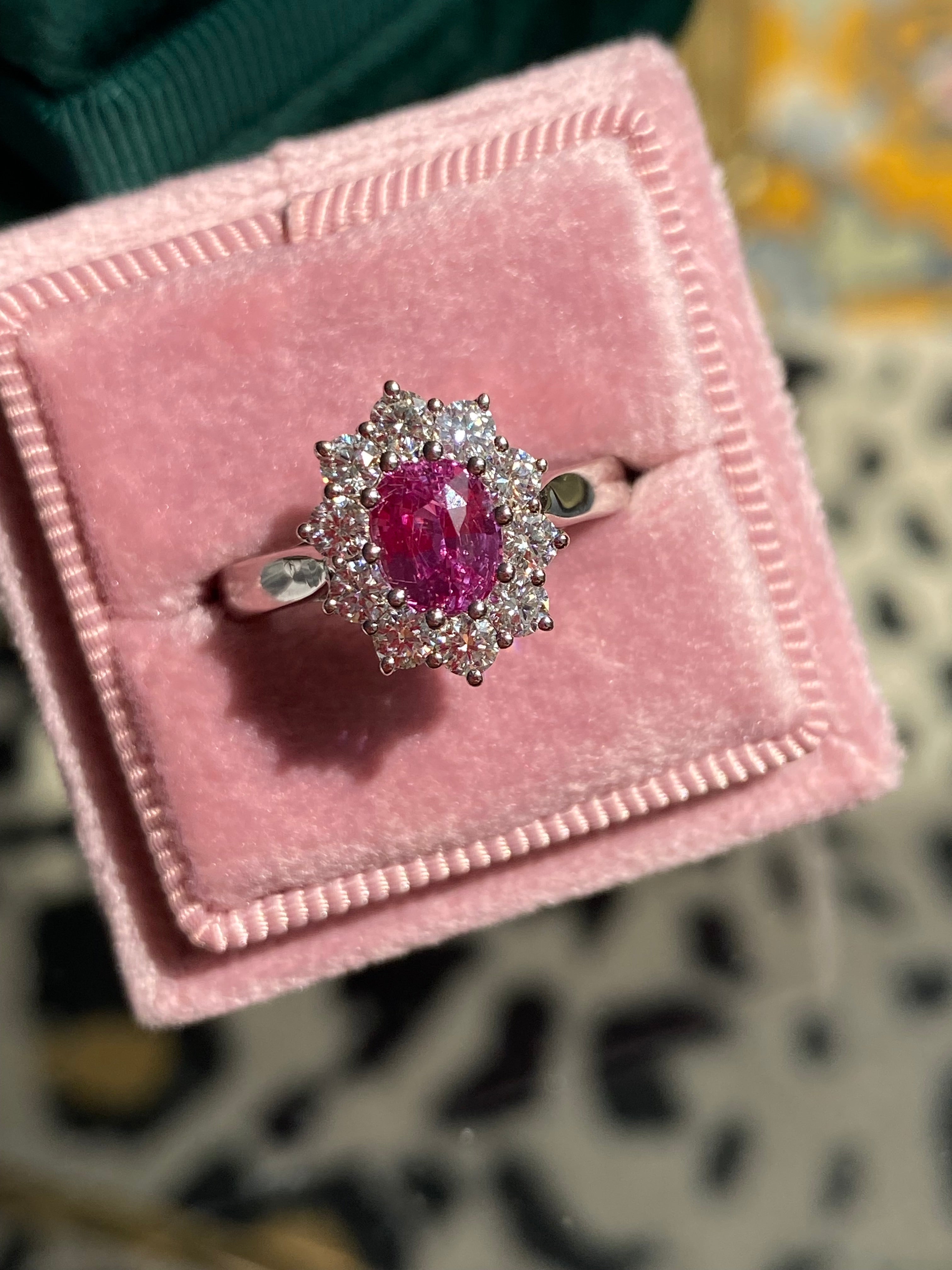 1.81 CTW Pink Sapphire and Natural Diamond Ring in Platinum