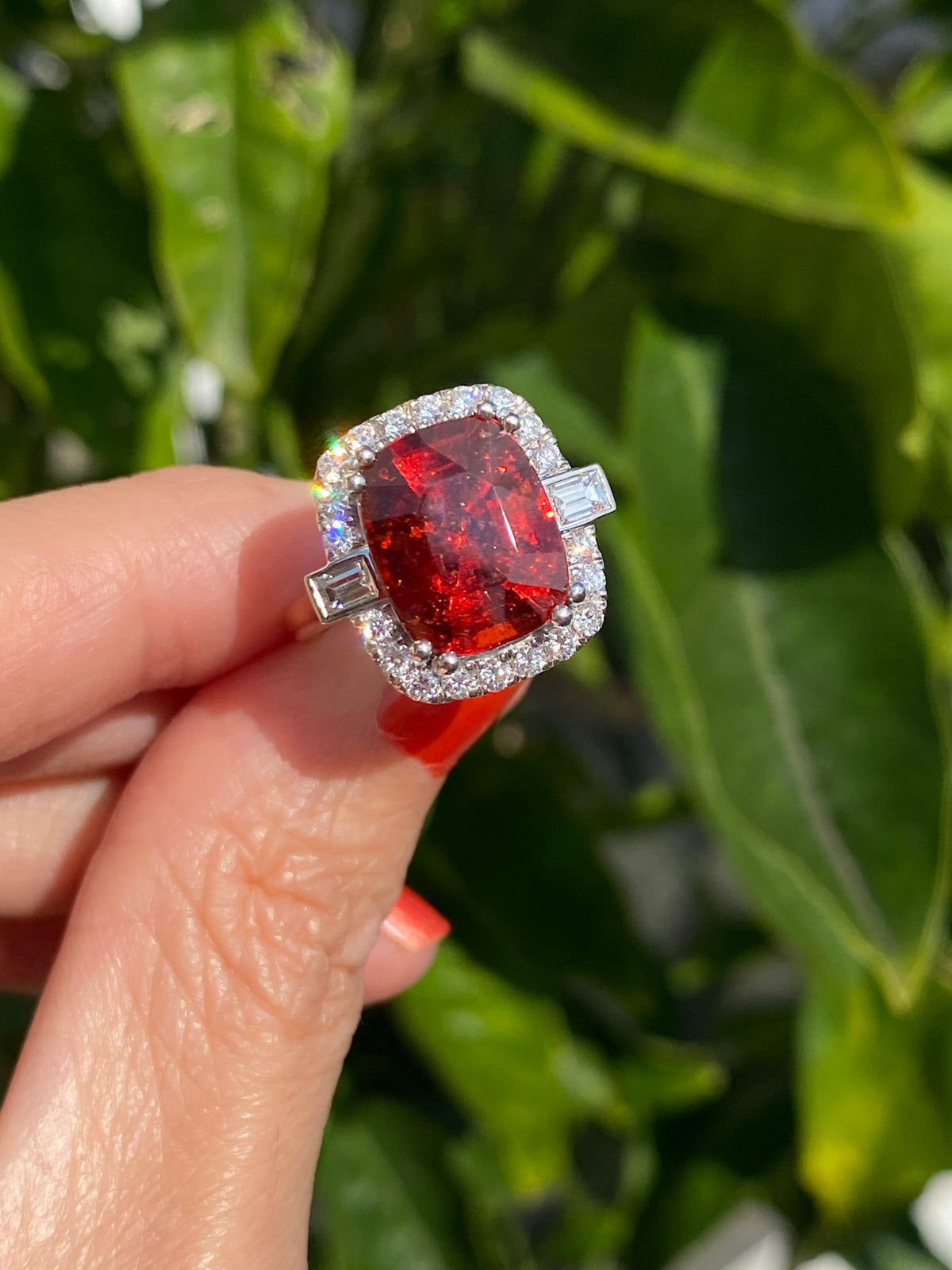 7.36 Carat Hessonite Garnet and Natural Diamond Ring in 18ct Gold