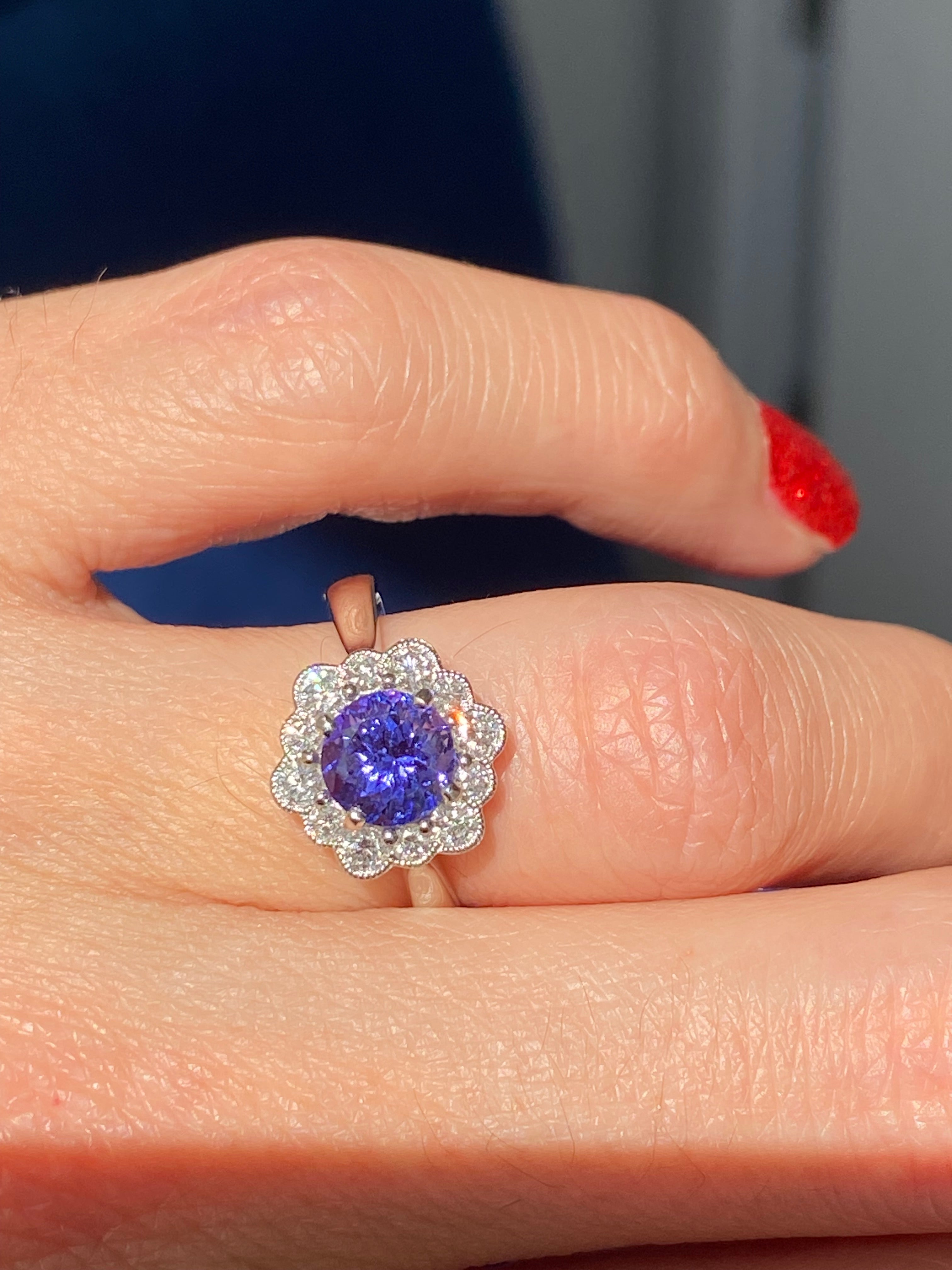 1.80 CTW Tanzanite and Natural Diamond Ring in Platinum