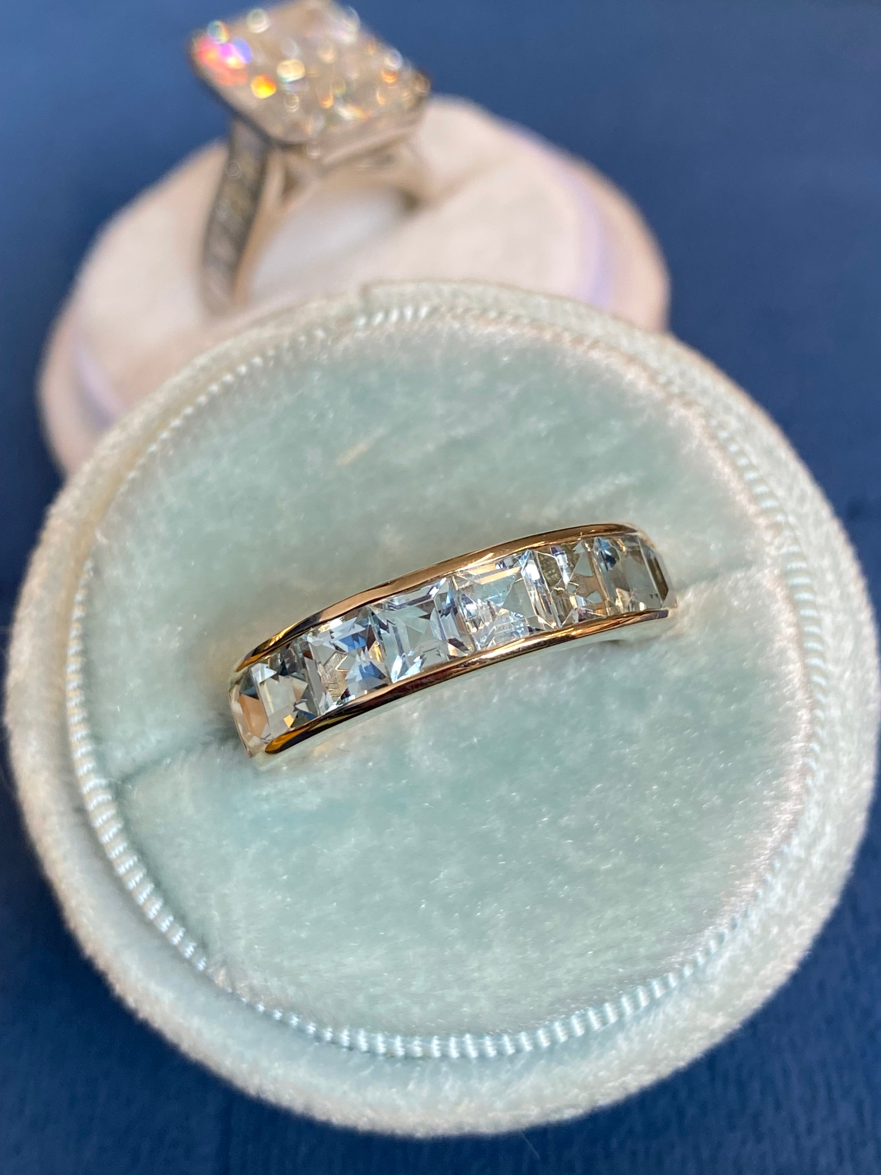 2.50 CTW Princess Cut Aquamarine Eternity Ring in 9ct Yellow Gold