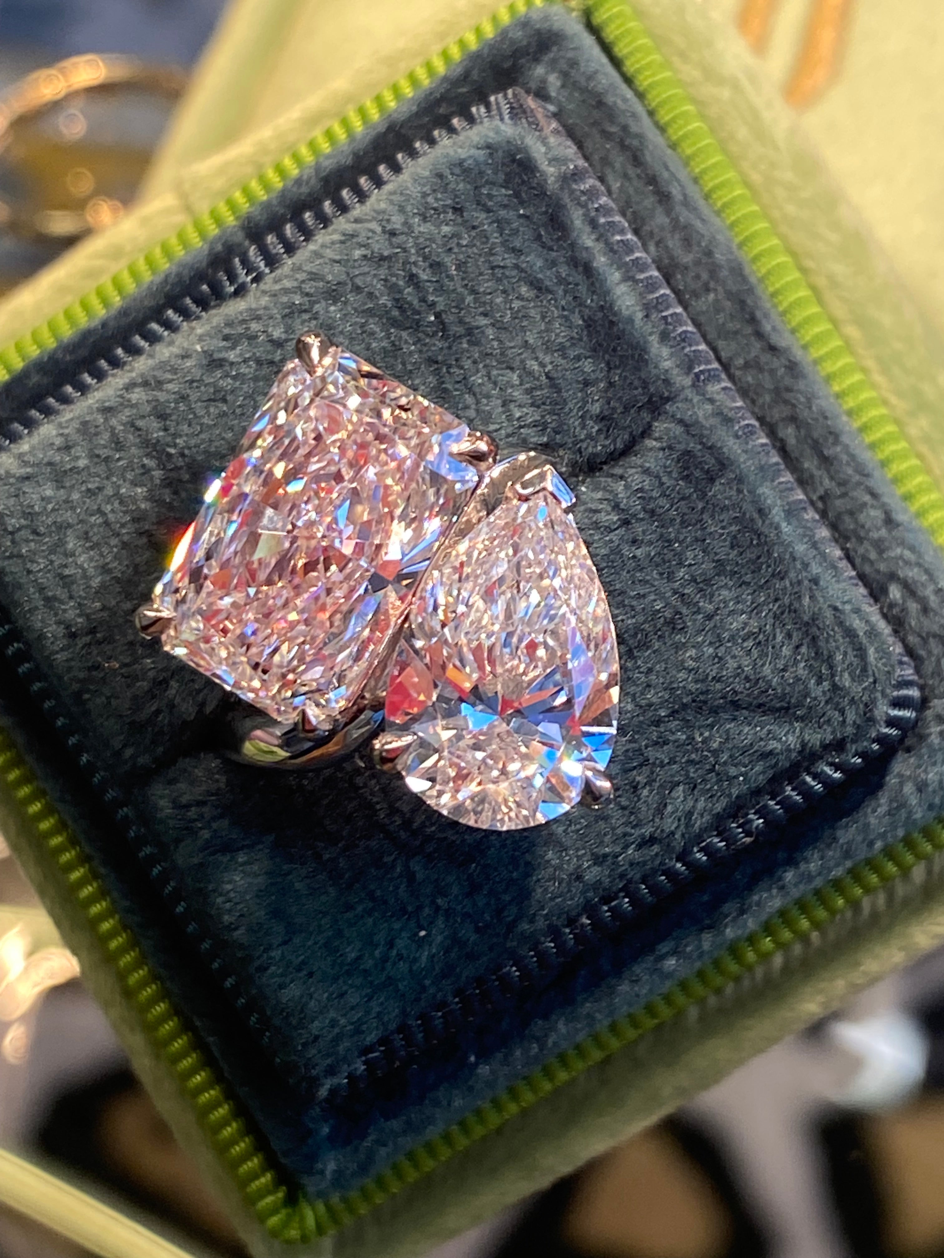 10.09 CTW Radiant and Pear Cut Lab Diamond Toi Et Moi Engagement Ring in Platinum