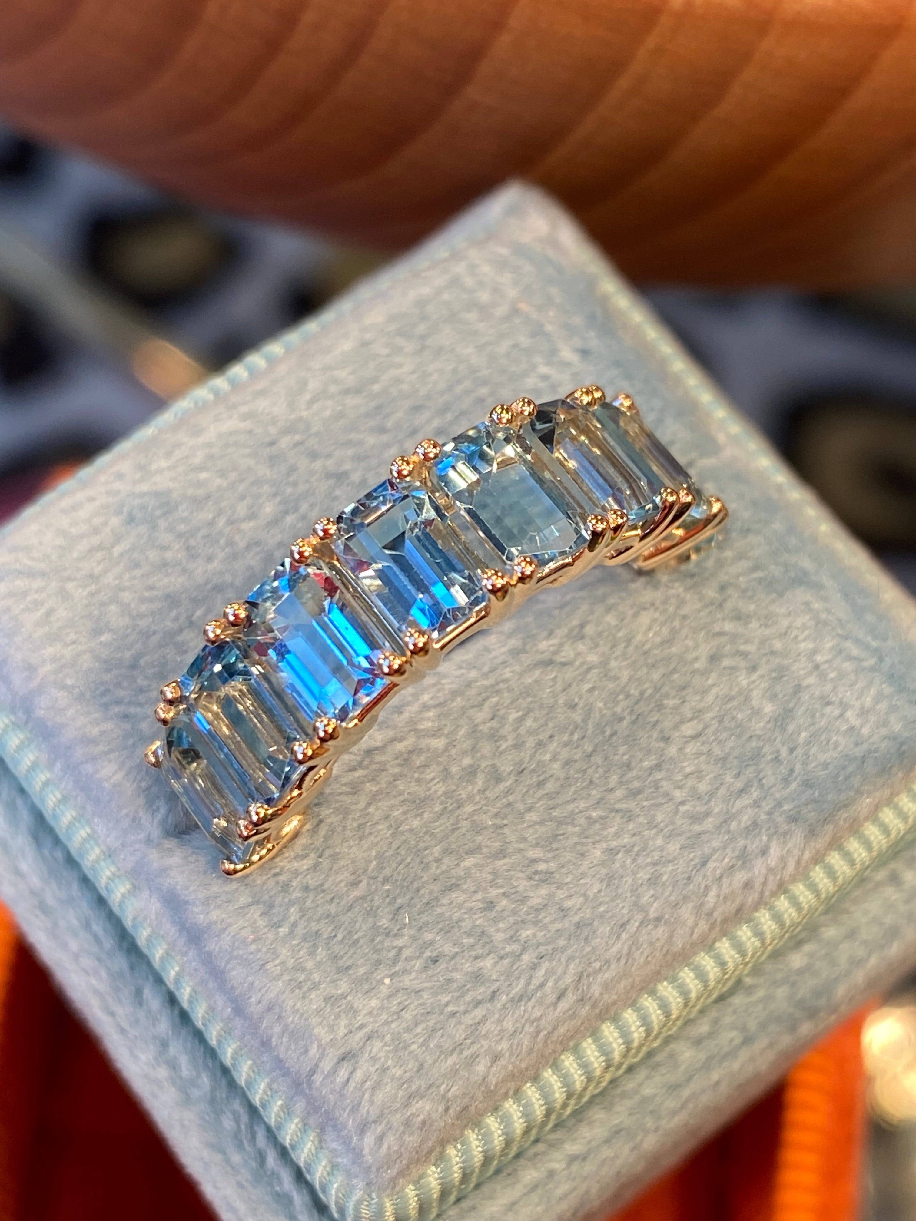 4.28 CTW Aquamarine Eternity Ring in 9ct Yellow Gold
