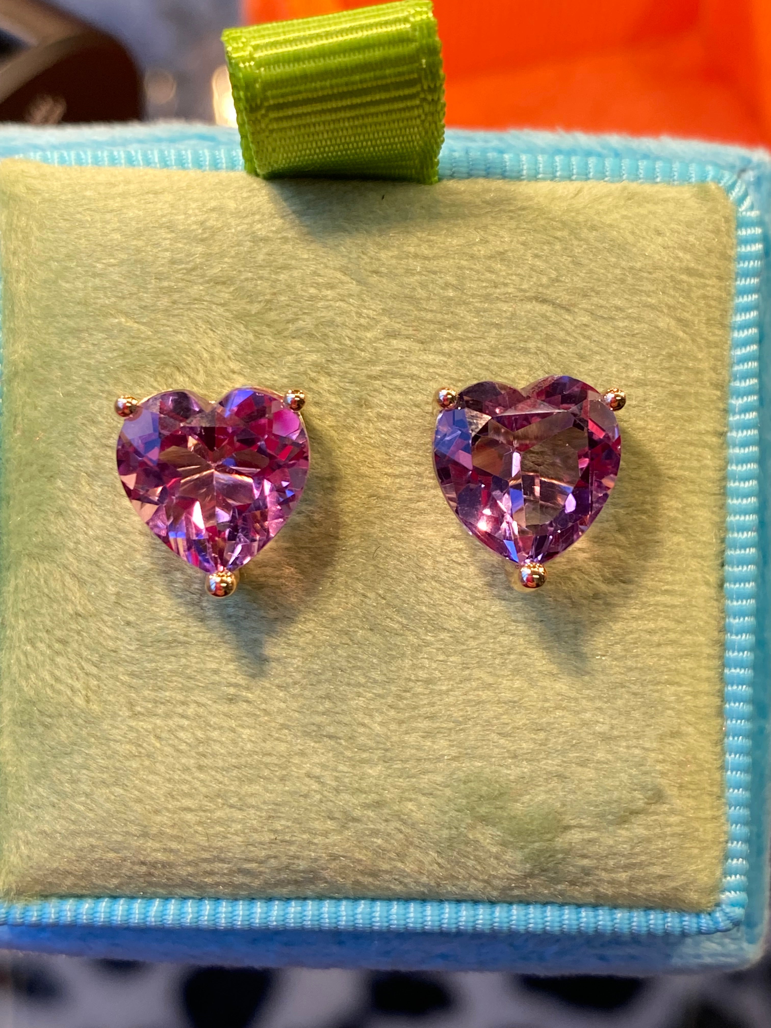 Heart Shaped Amethyst Stud Earrings in 9ct Yellow Gold