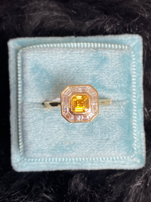 1.09 CTW Yellow Sapphire and Natural Diamond Ring in 18ct Yellow Gold