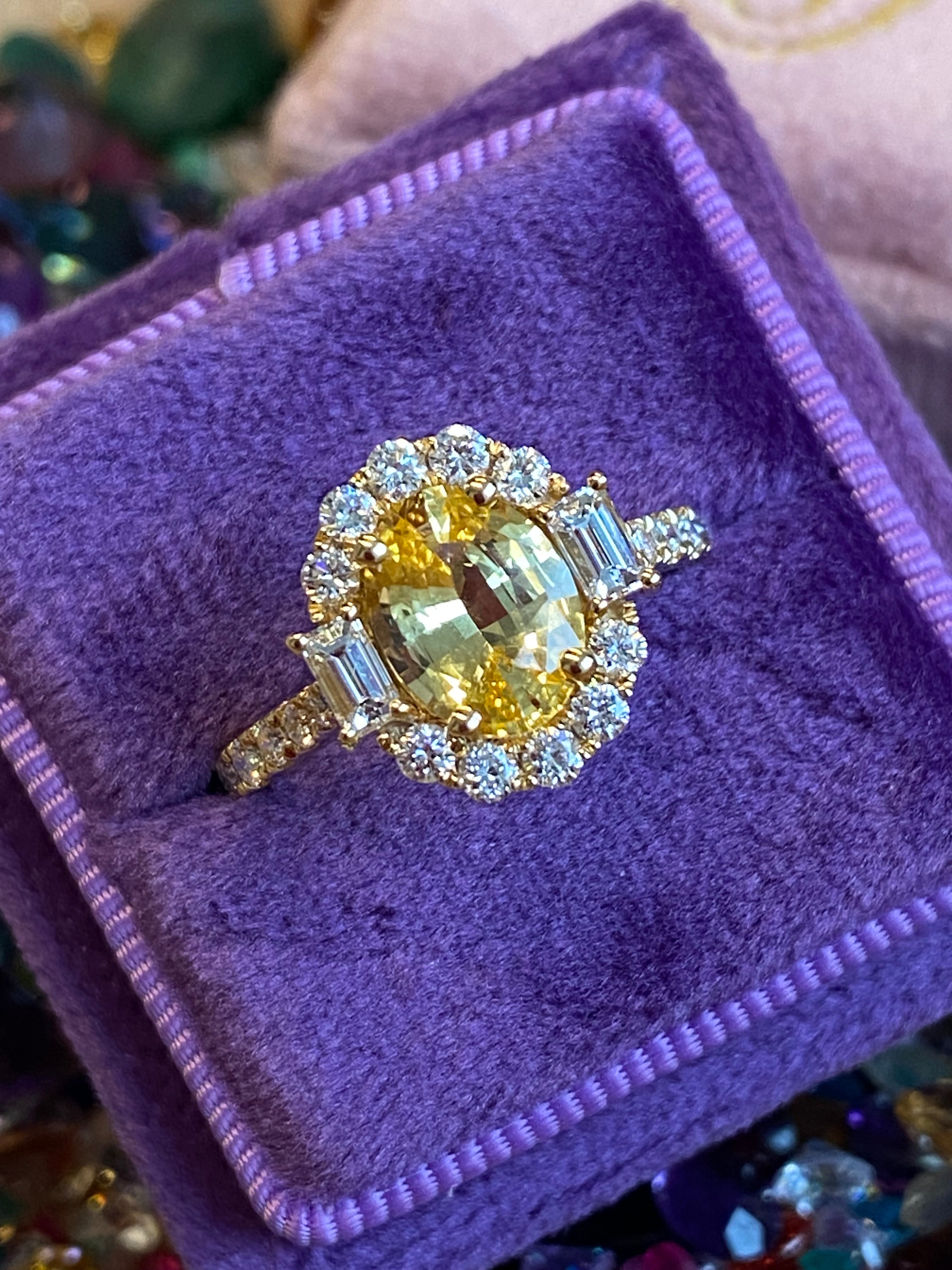 2.44 CTW Yellow Sapphire and Natural Diamond Halo Ring in 18ct Yellow Gold