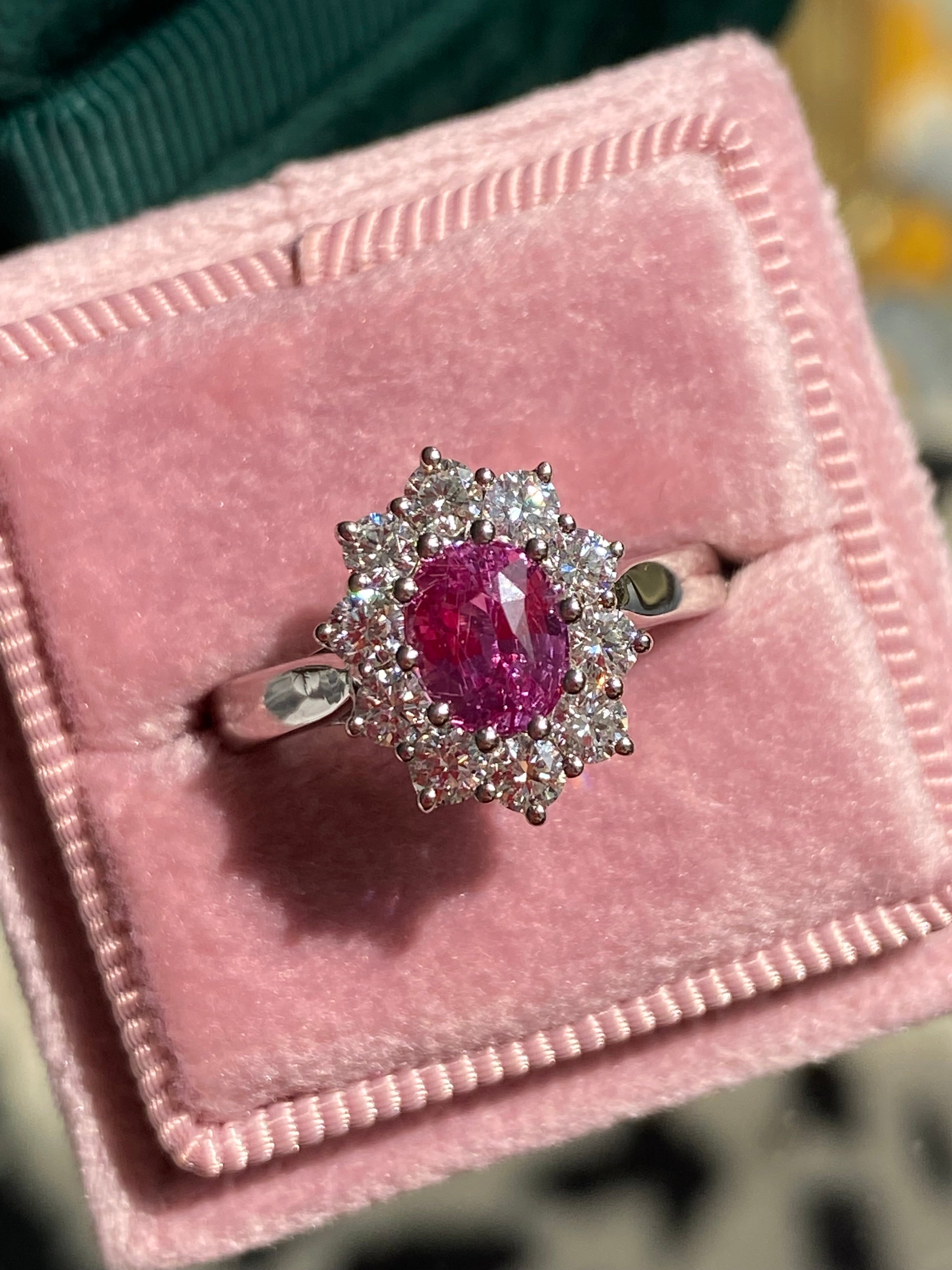 1.81 CTW Pink Sapphire and Natural Diamond Ring in Platinum