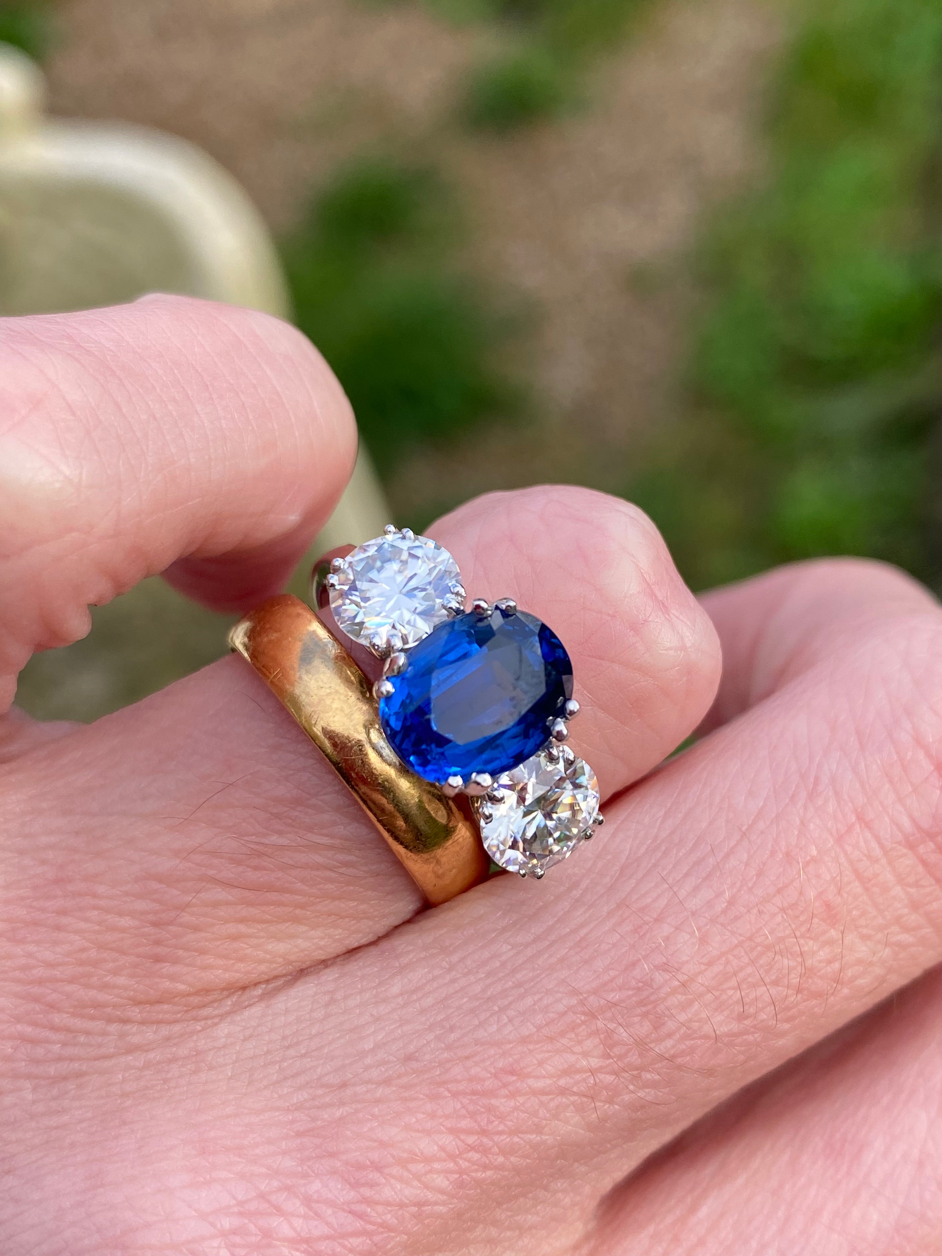 4.41 CTW Oval Cut Kyanite and Moissanite Three Stone Ring in Sterling Silver