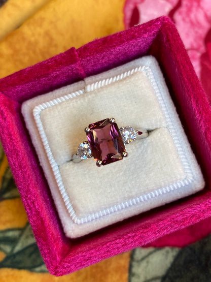 2.46 Carat Cut Pink Tourmaline and Diamond Ring in Platinum
