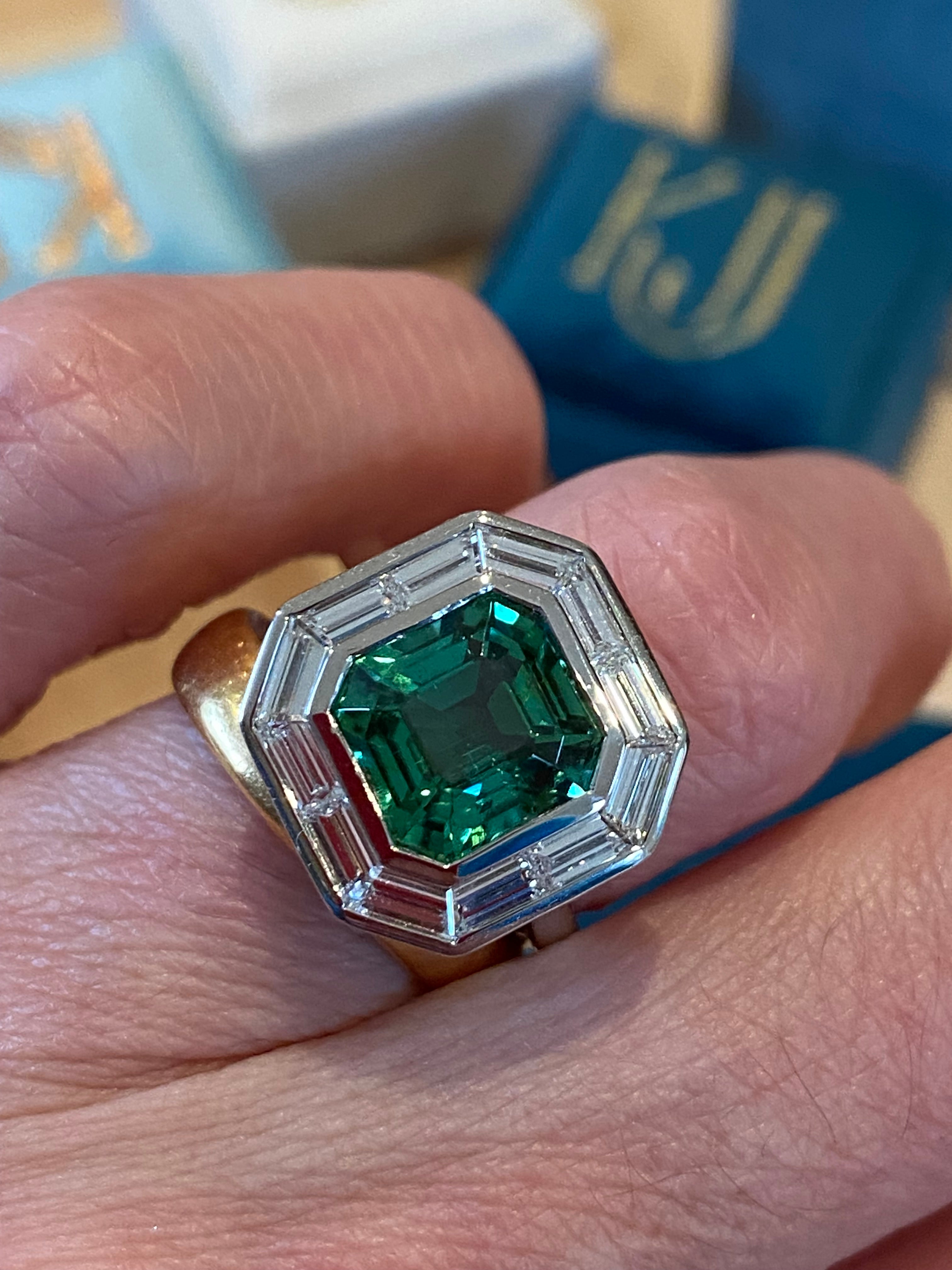3.98 Carat Mint Tourmaline and 1.15ctw Natural Diamond Ring in Platinum