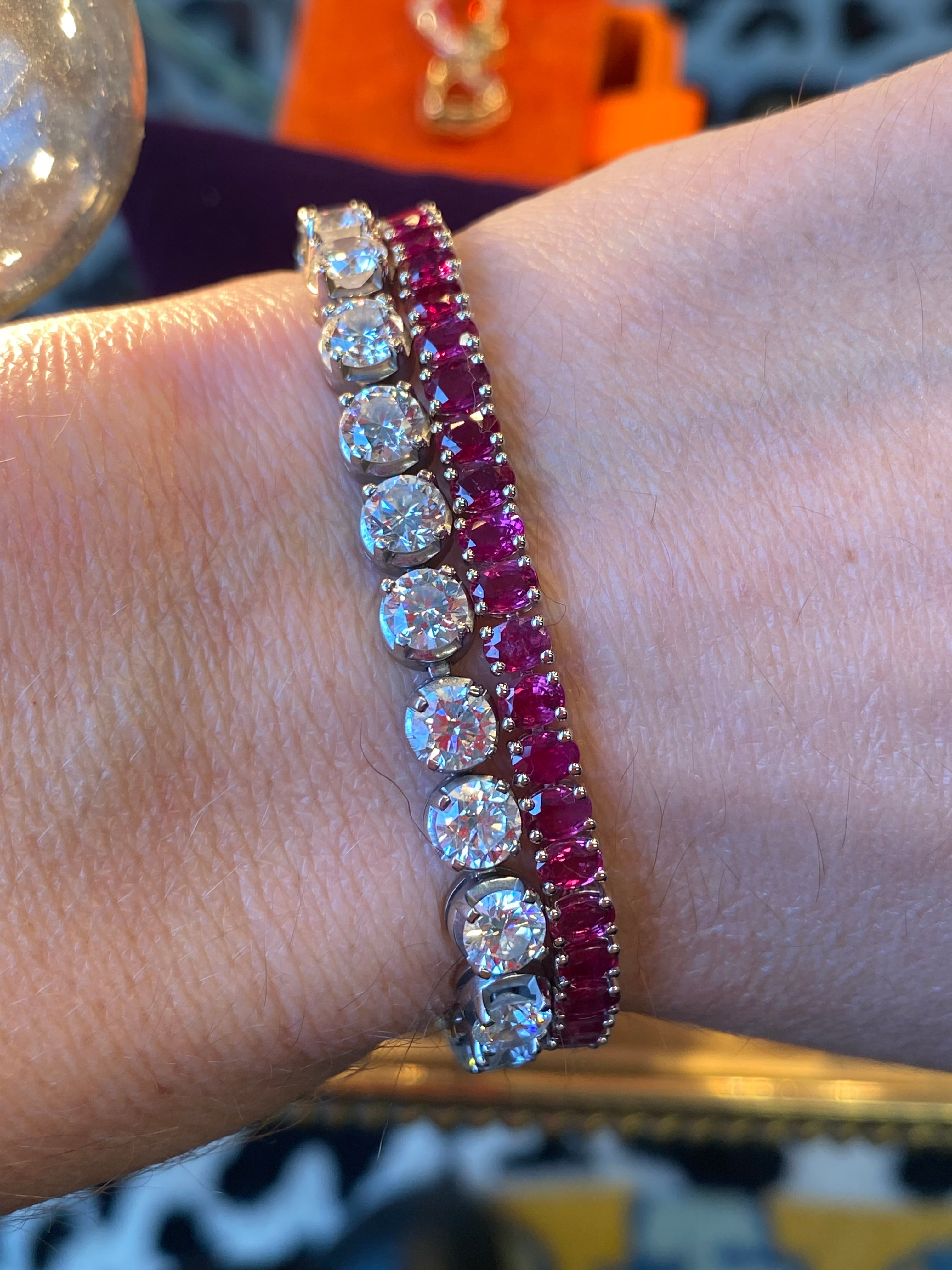 11.59 CTW Ruby Line Bracelet in 9ct White Gold