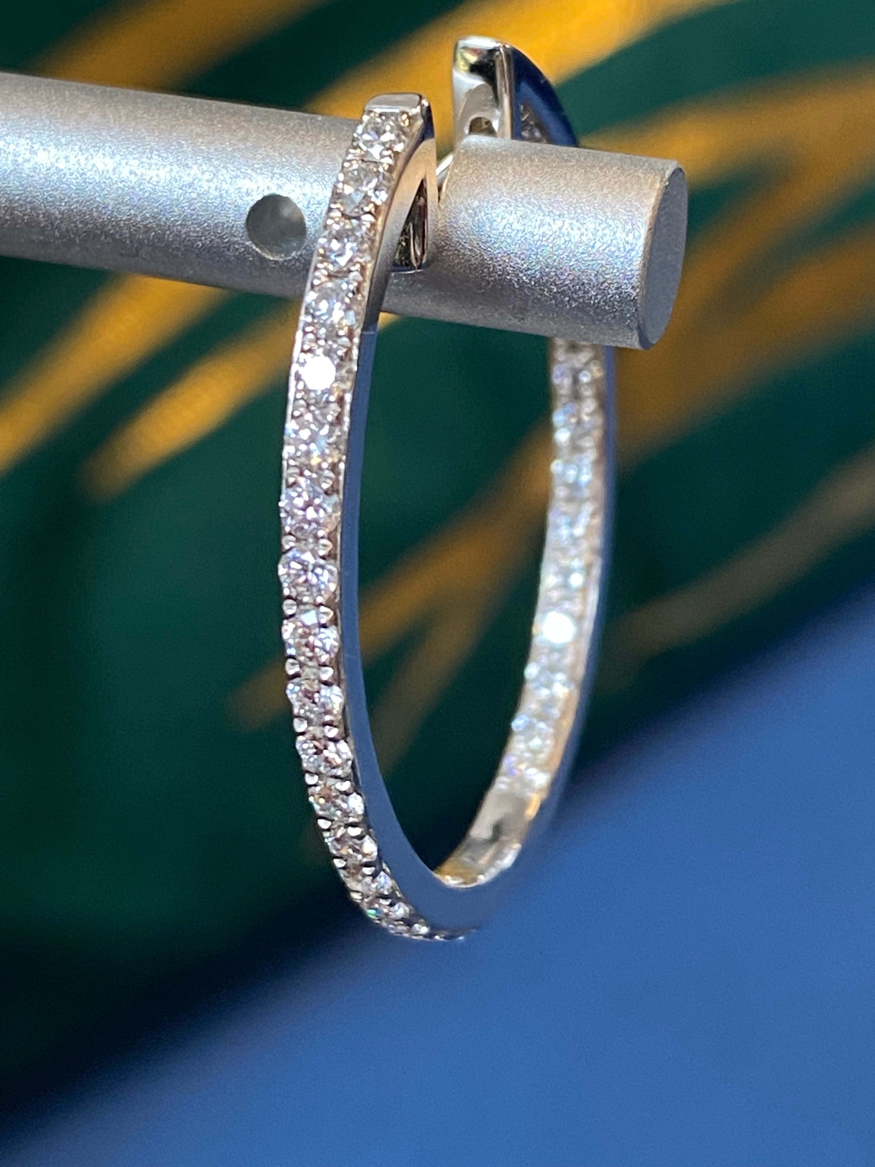 1.54 CTW Natural Diamond Hoop Earrings in 18ct White Gold