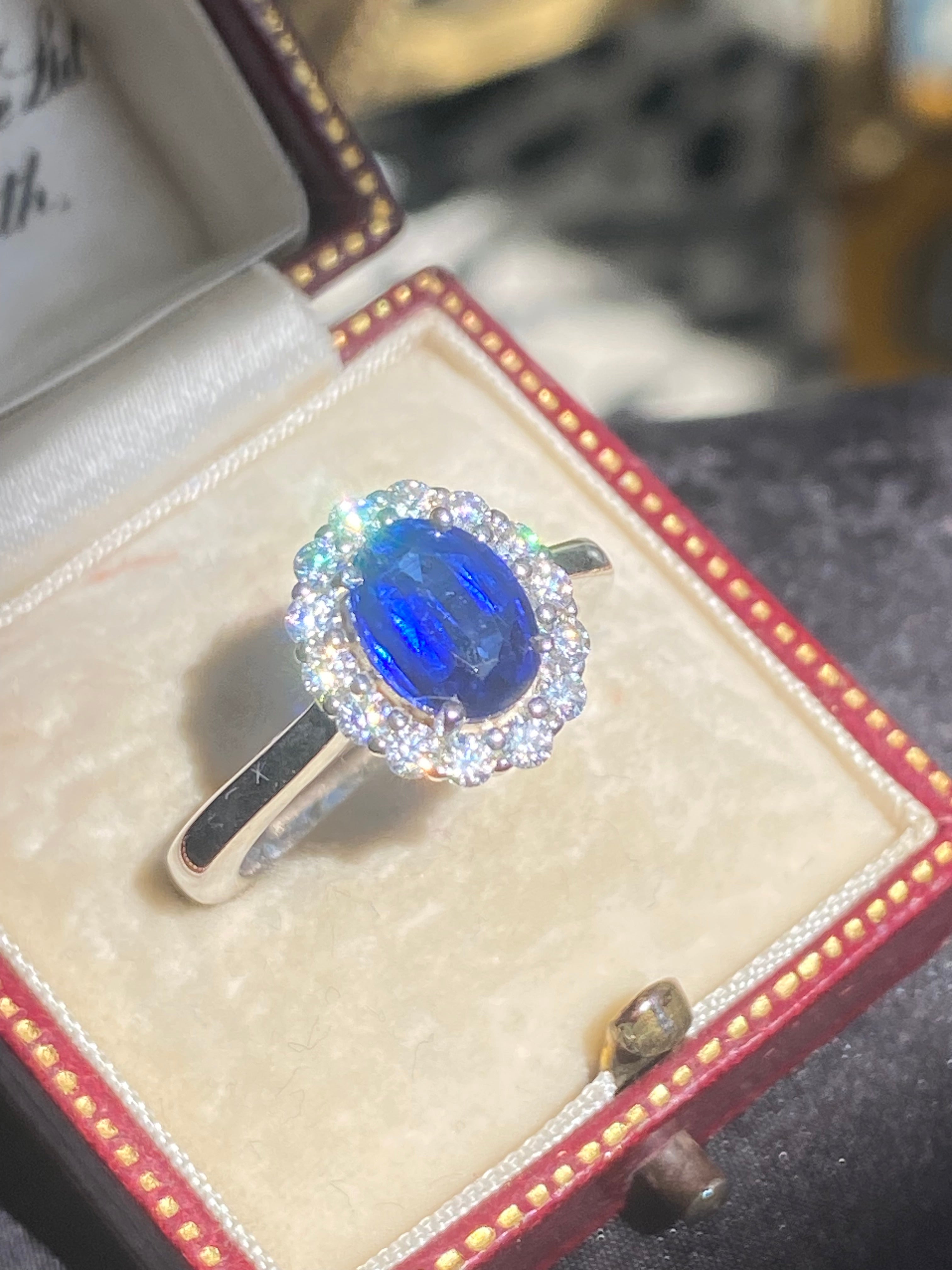 2.00 CTW Oval Cut Kyanite Moissanite Halo Ring in Sterling Silver