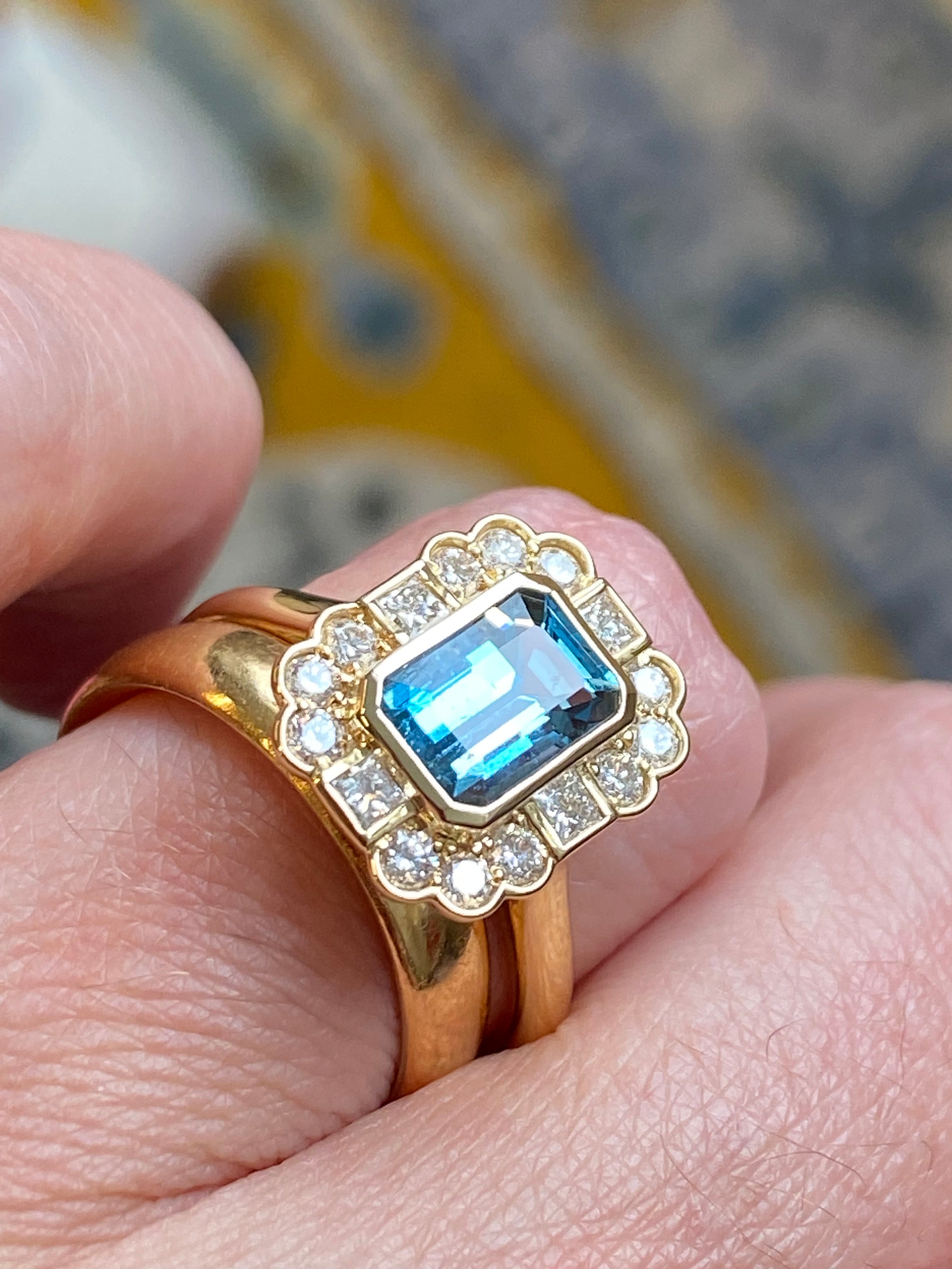 1.80 CTW Aquamarine and Natural Diamond Ring in 18ct Yellow Gold