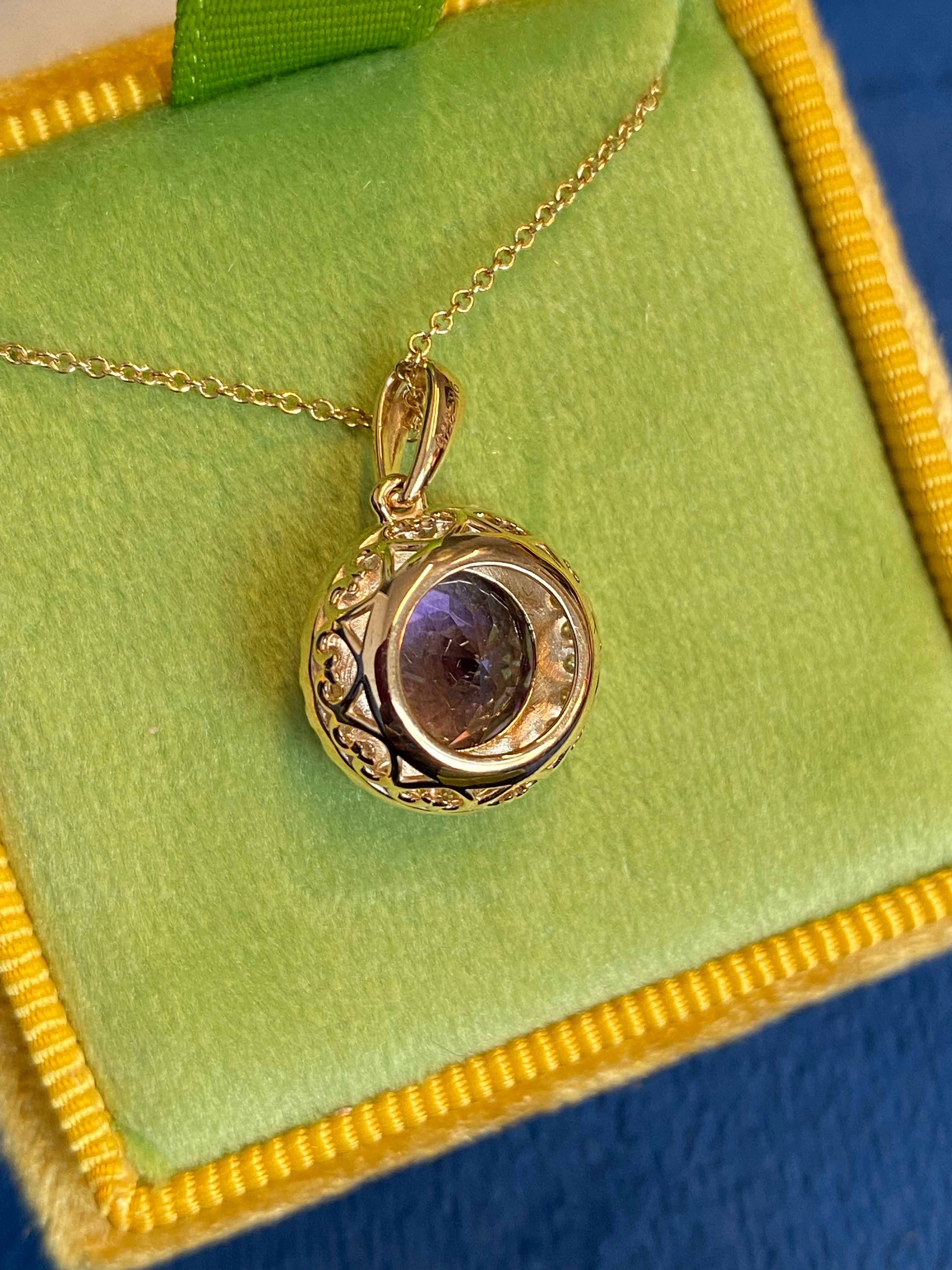 2.72 CTW Amethyst and Natural Diamond Pendant Necklace in 9ct Yellow Gold