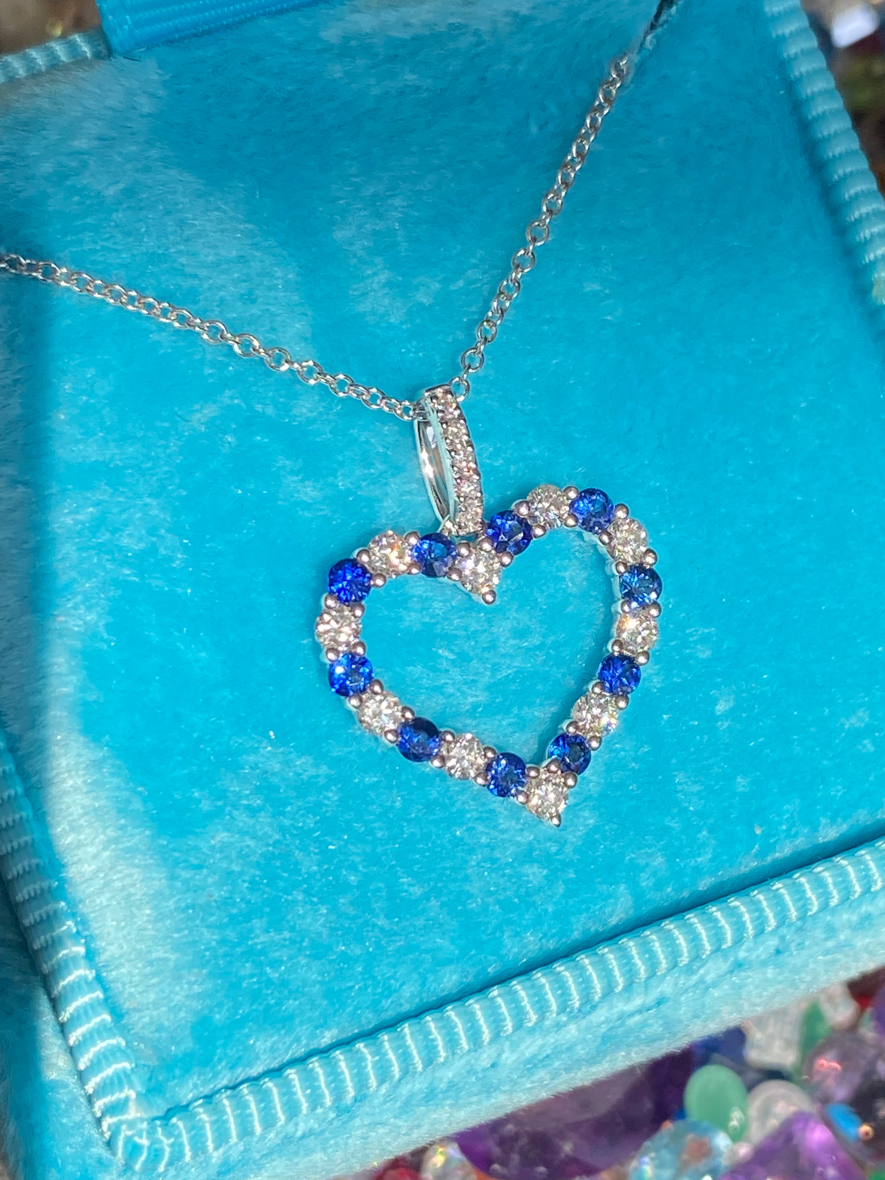 0.32 CTW Sapphire and Diamond Heart Necklace in 18ct White Gold