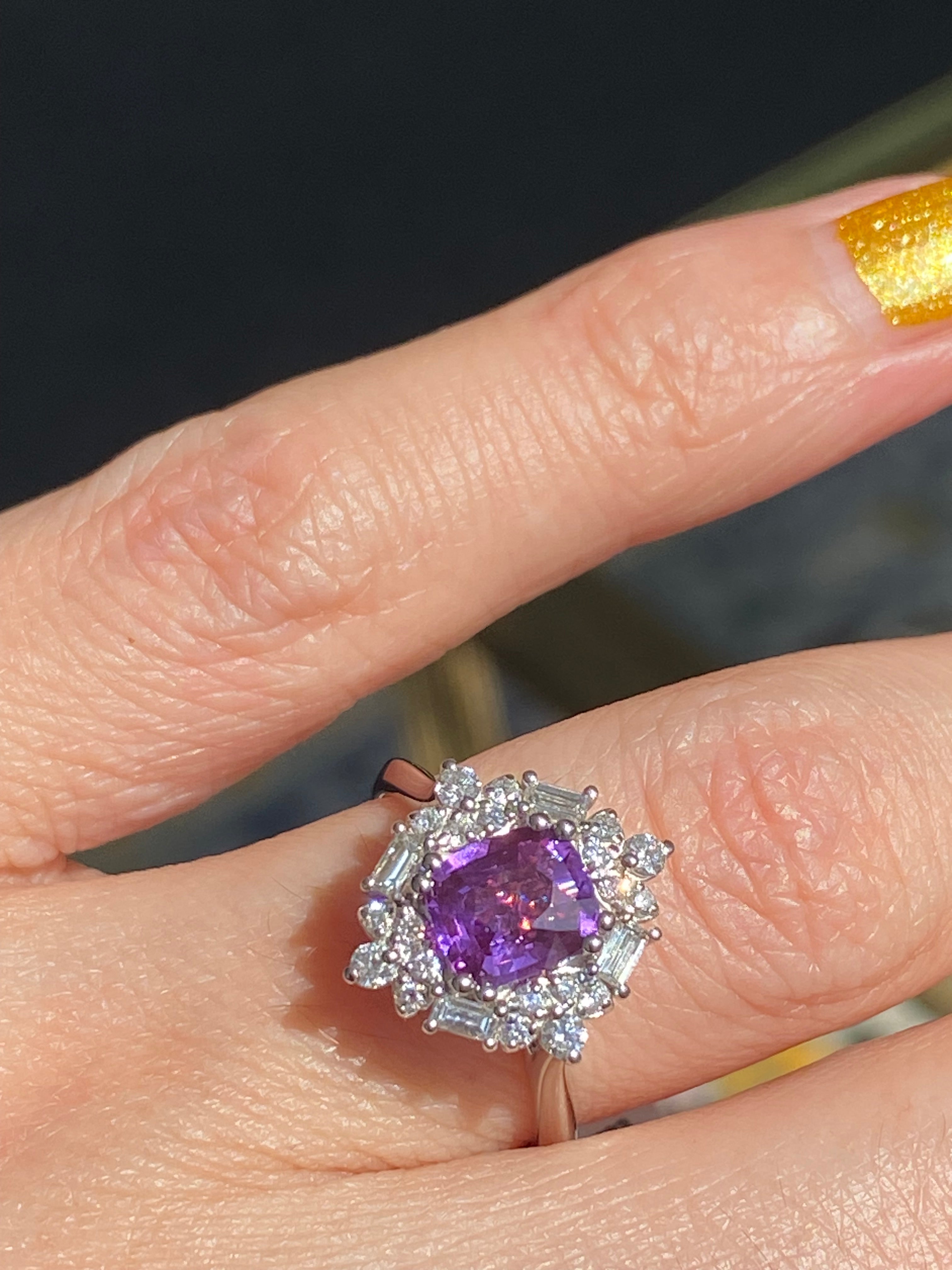 1.20 Carat Purple Sapphire and 0.41ctw Natural Diamond Halo Ring in Platinum
