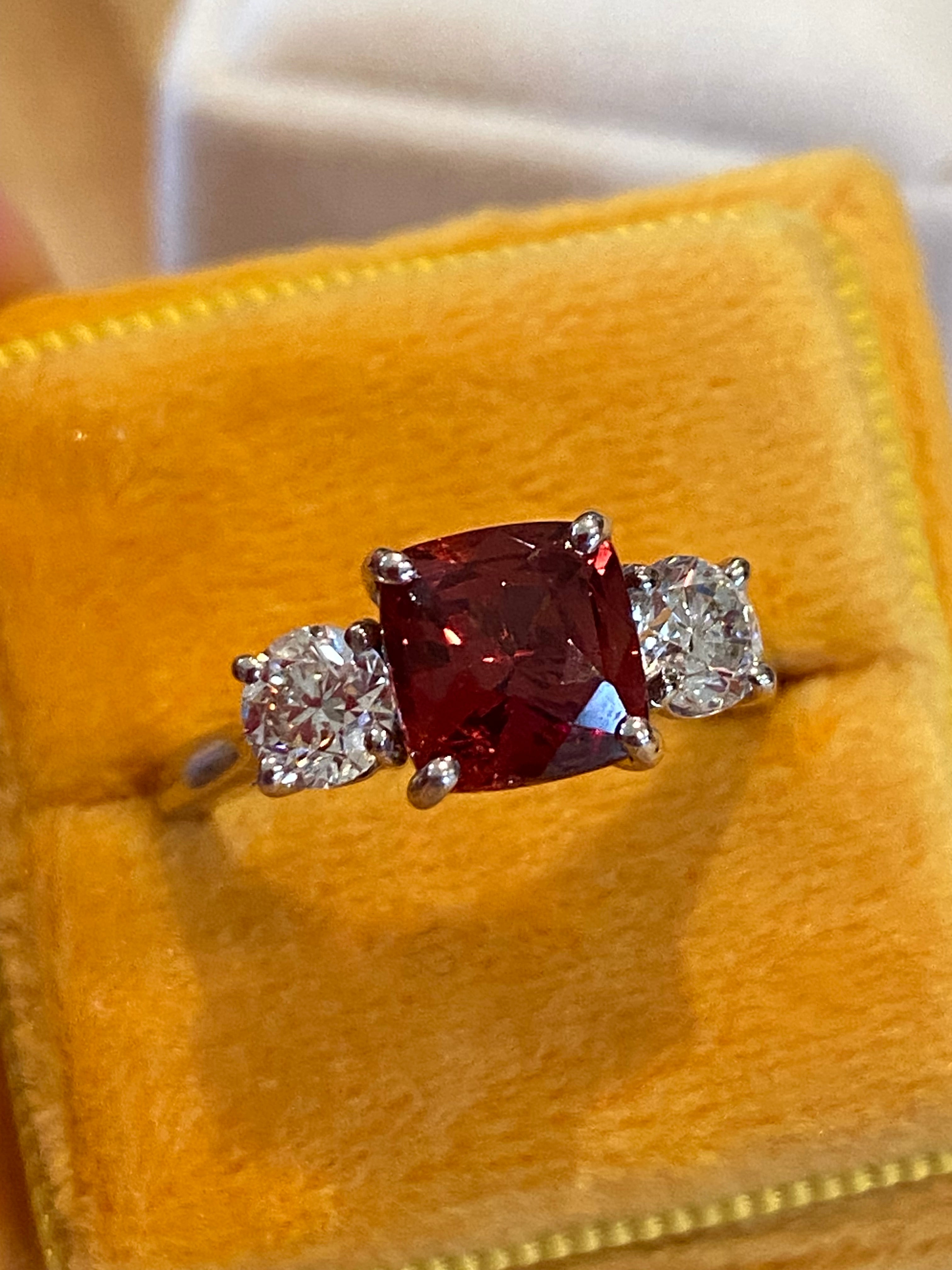 3.28 CTW Rhodolite Garnet and Natural Diamond Three Stone Ring in Platinum