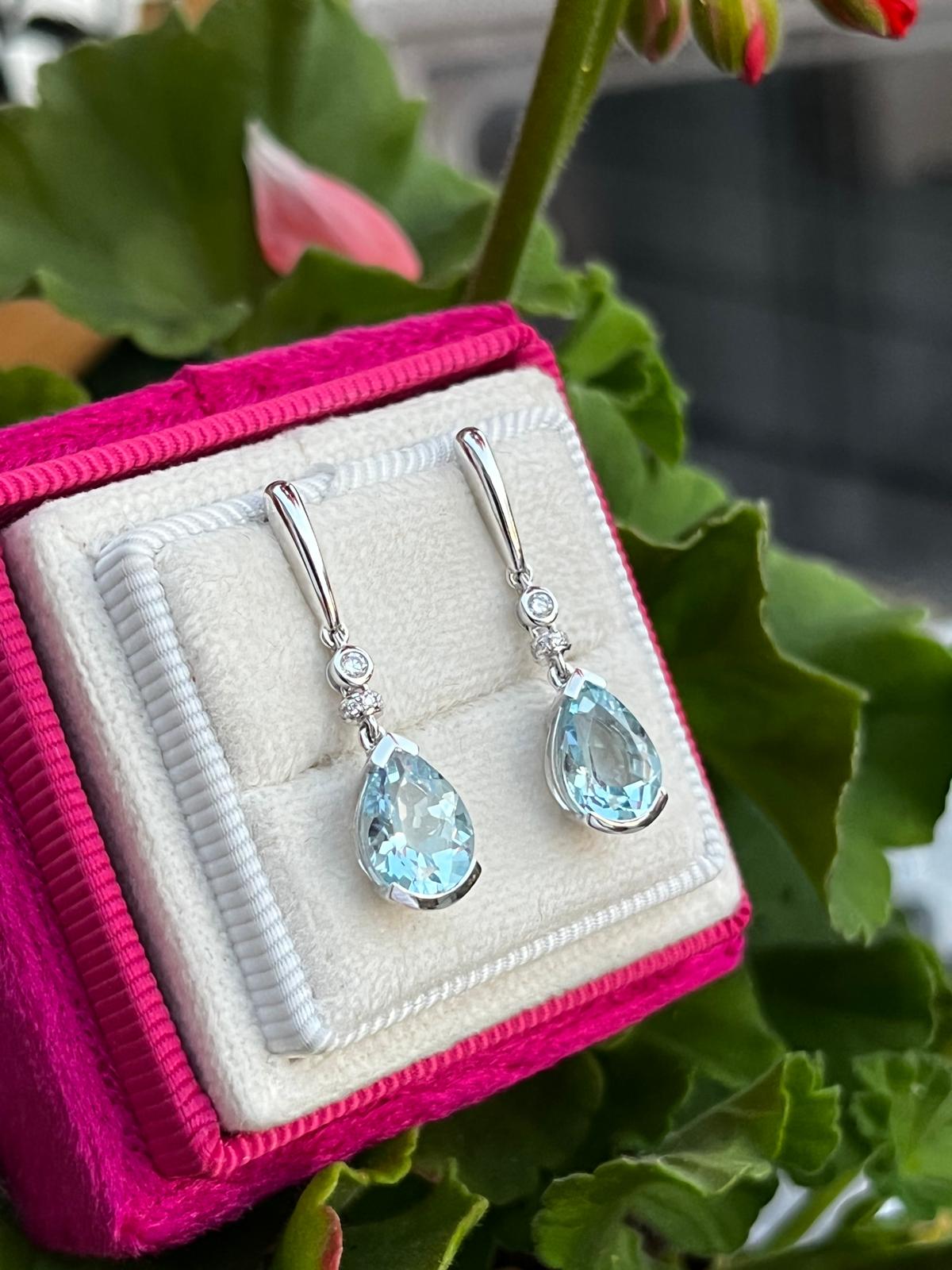2.88 CTW Aquamarine and Diamond Drop Earrings in 18ct White Gold