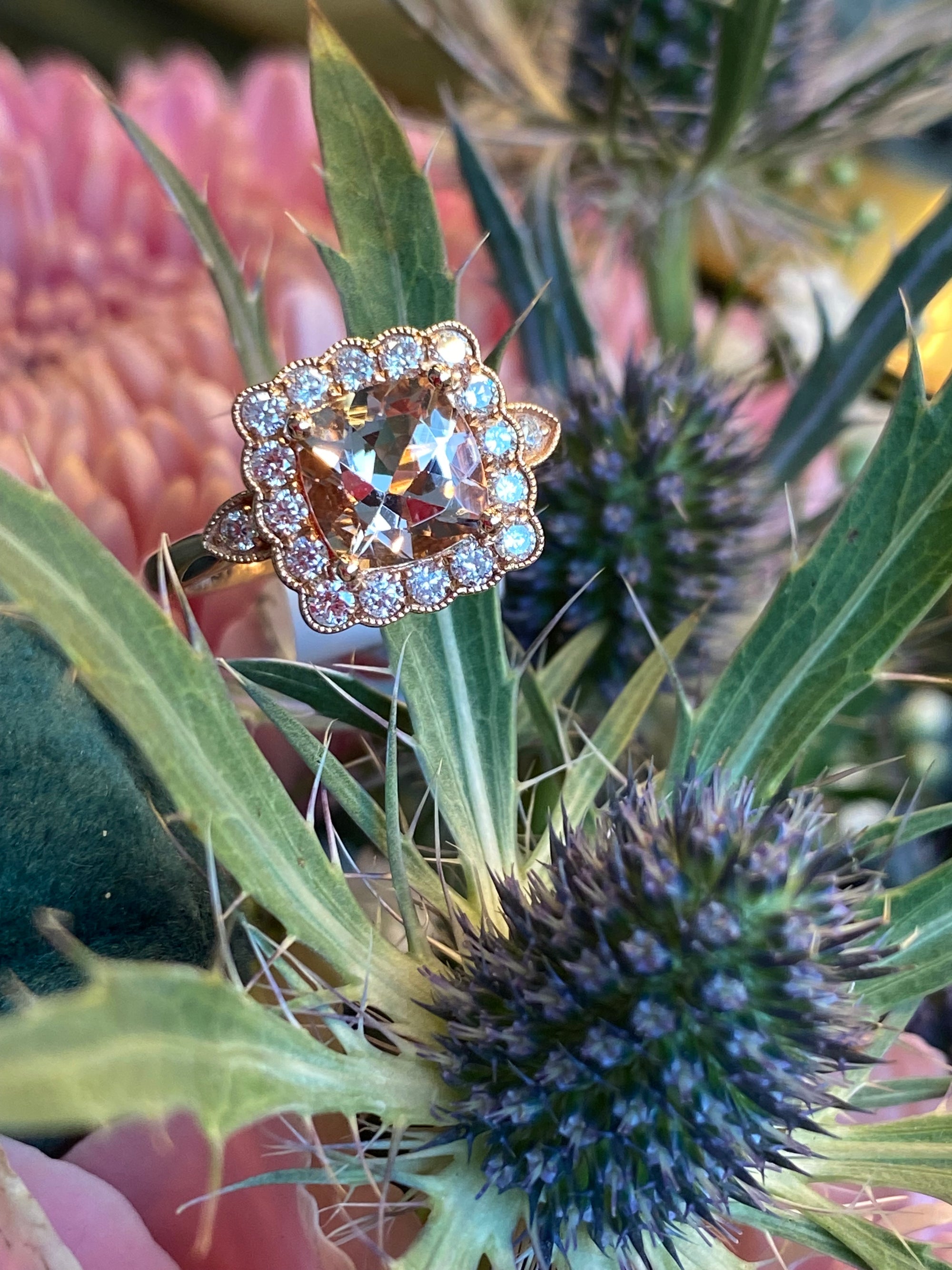 1.58 CTW Morganite and Natural Diamond Ring in 18ct Rose Gold