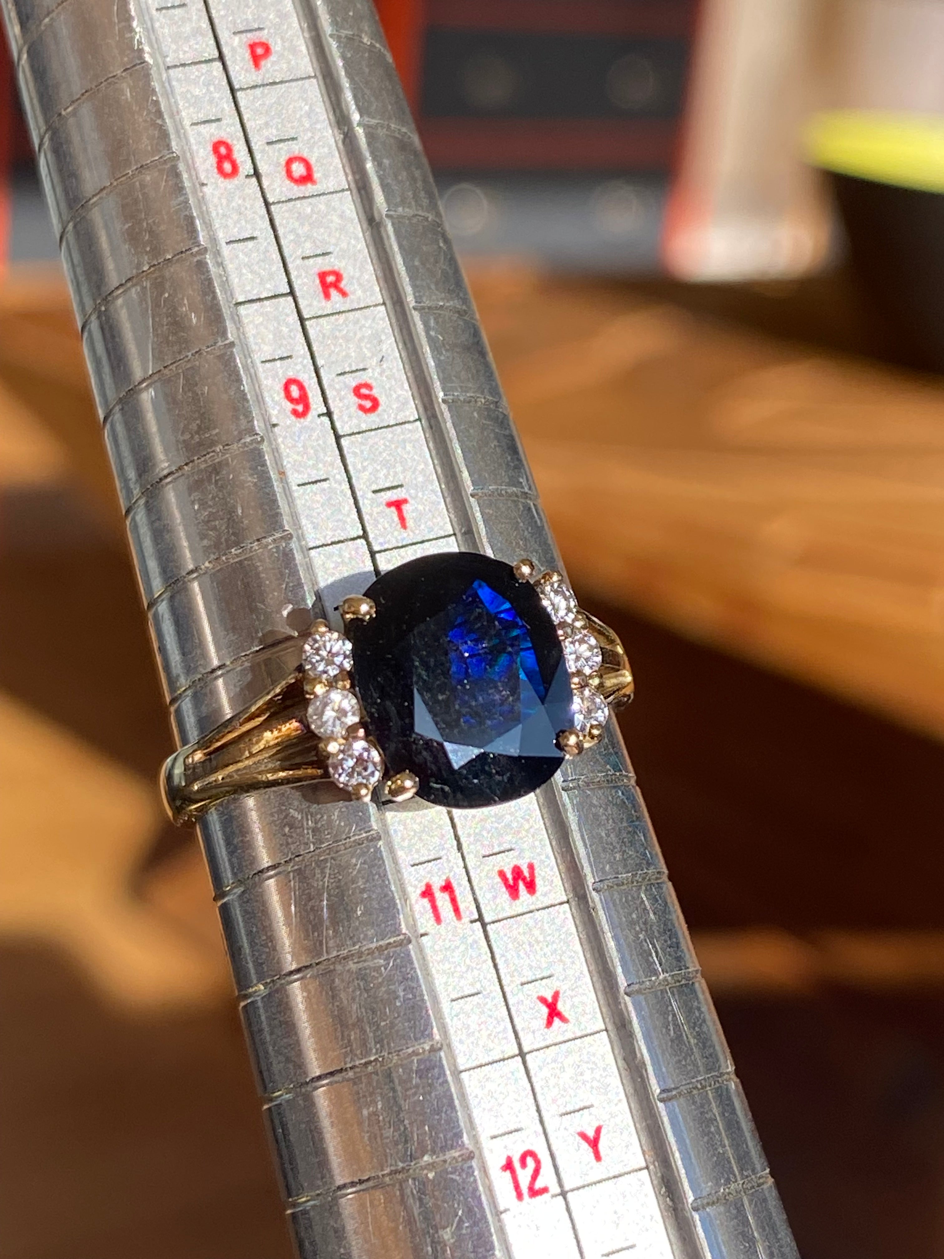 Vintage 3.80 Carat Sapphire and Diamond Ring in 14ct Yellow Gold