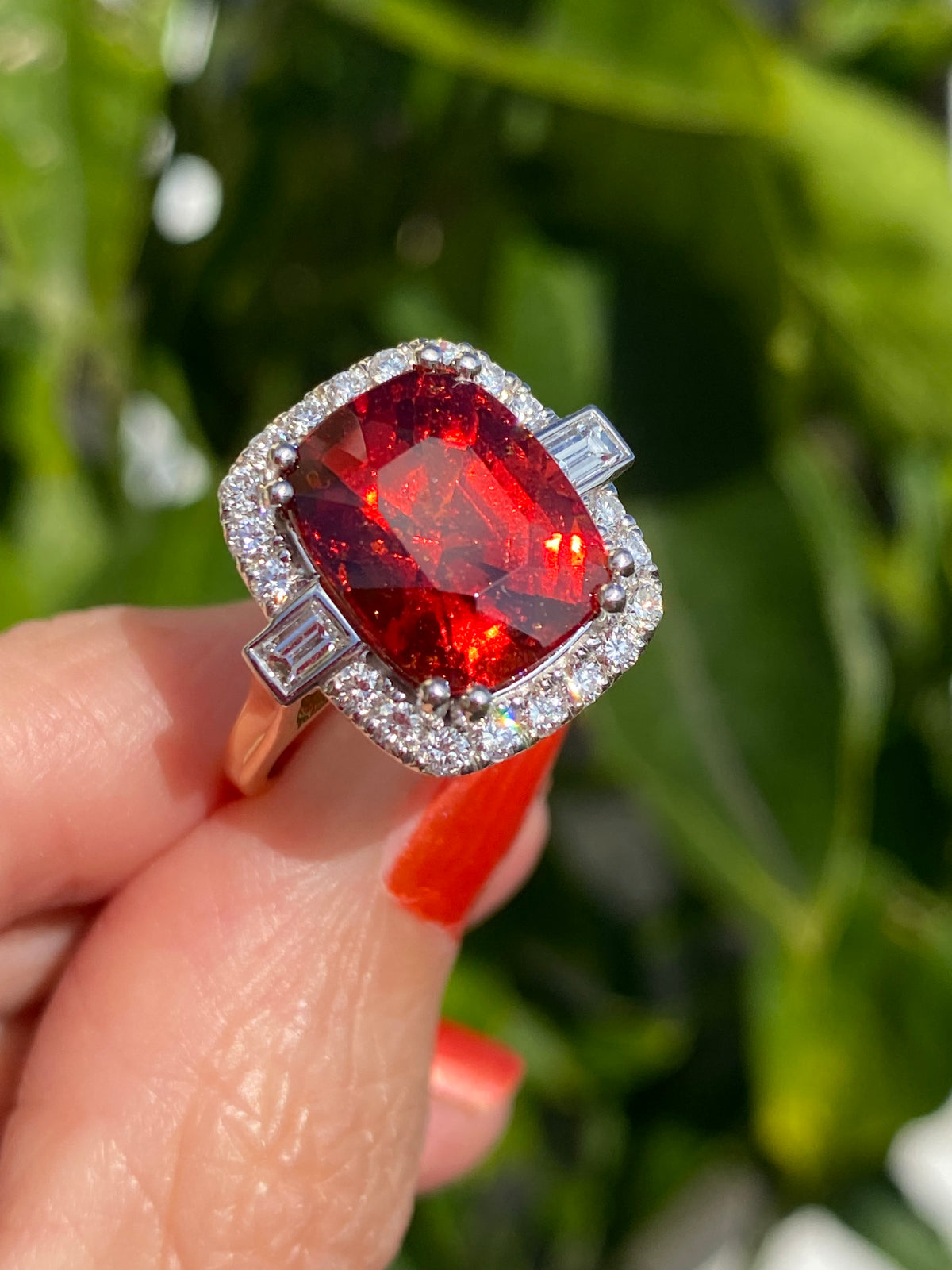 7.36 Carat Hessonite Garnet and Natural Diamond Ring in 18ct Gold