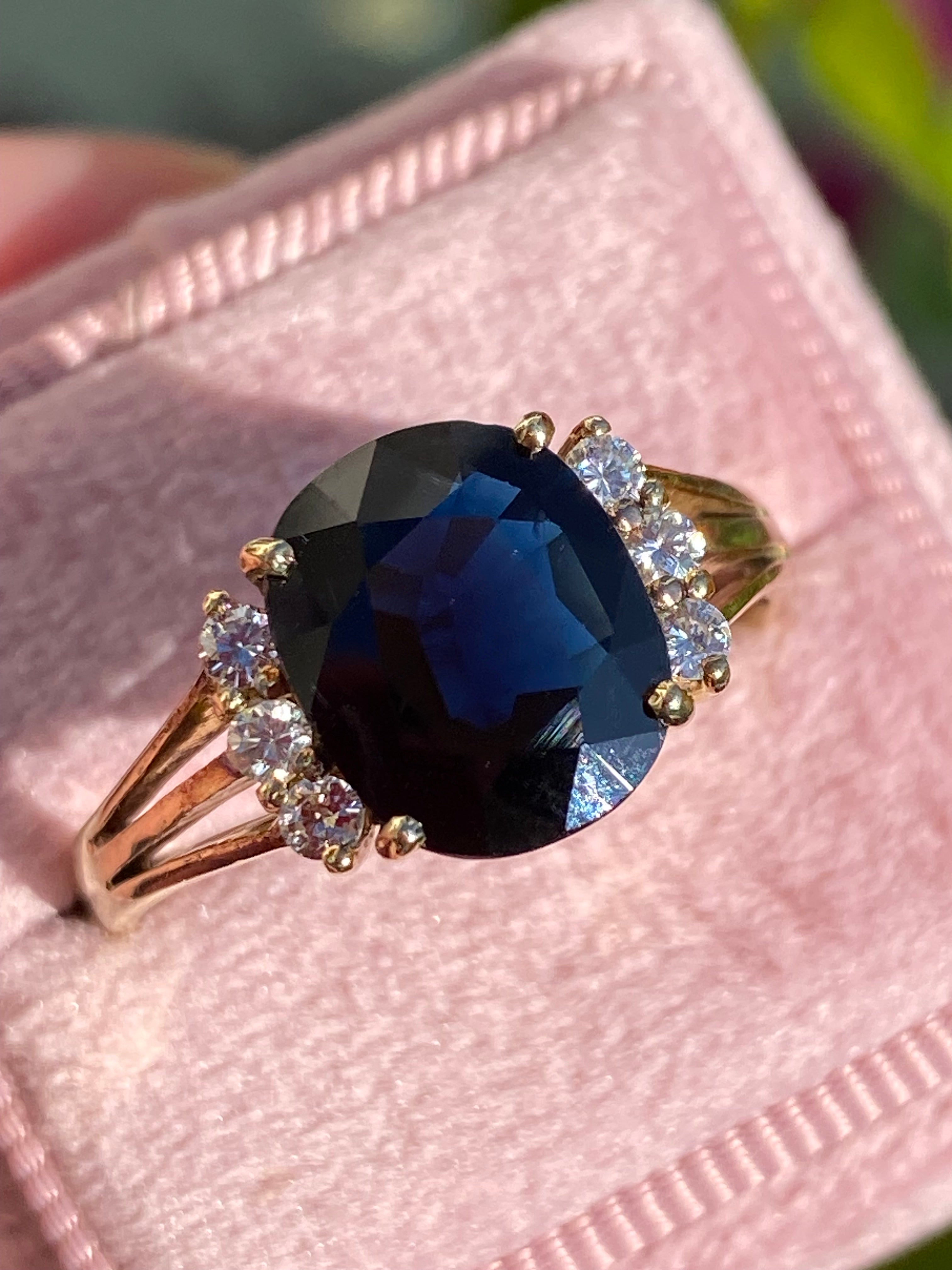 Vintage 3.80 Carat Sapphire and Diamond Ring in 14ct Yellow Gold