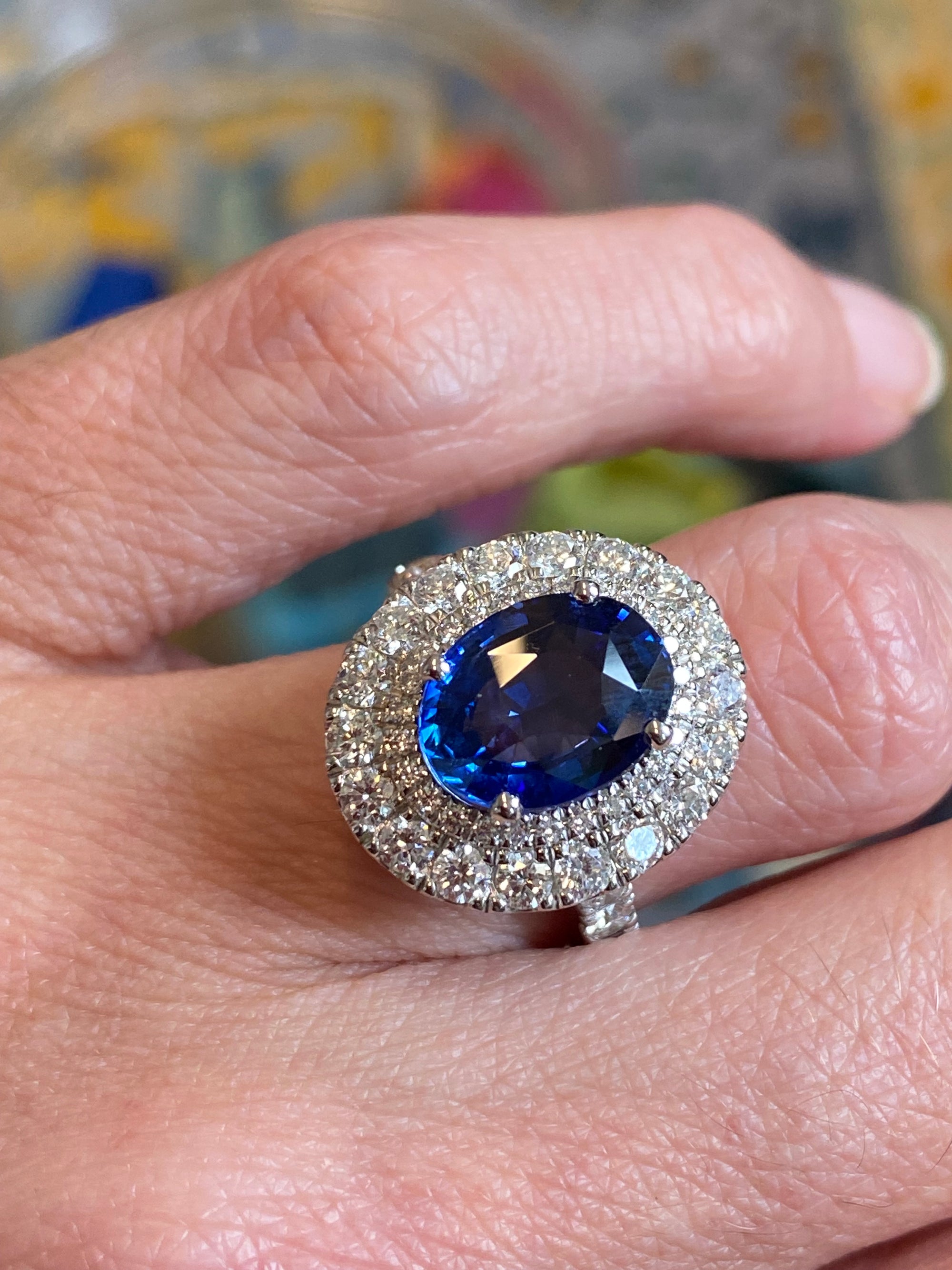 4.29 Carat Blue Ceylon Sapphire and 1.67 CTW Natural Diamond Halo Ring in Platinum