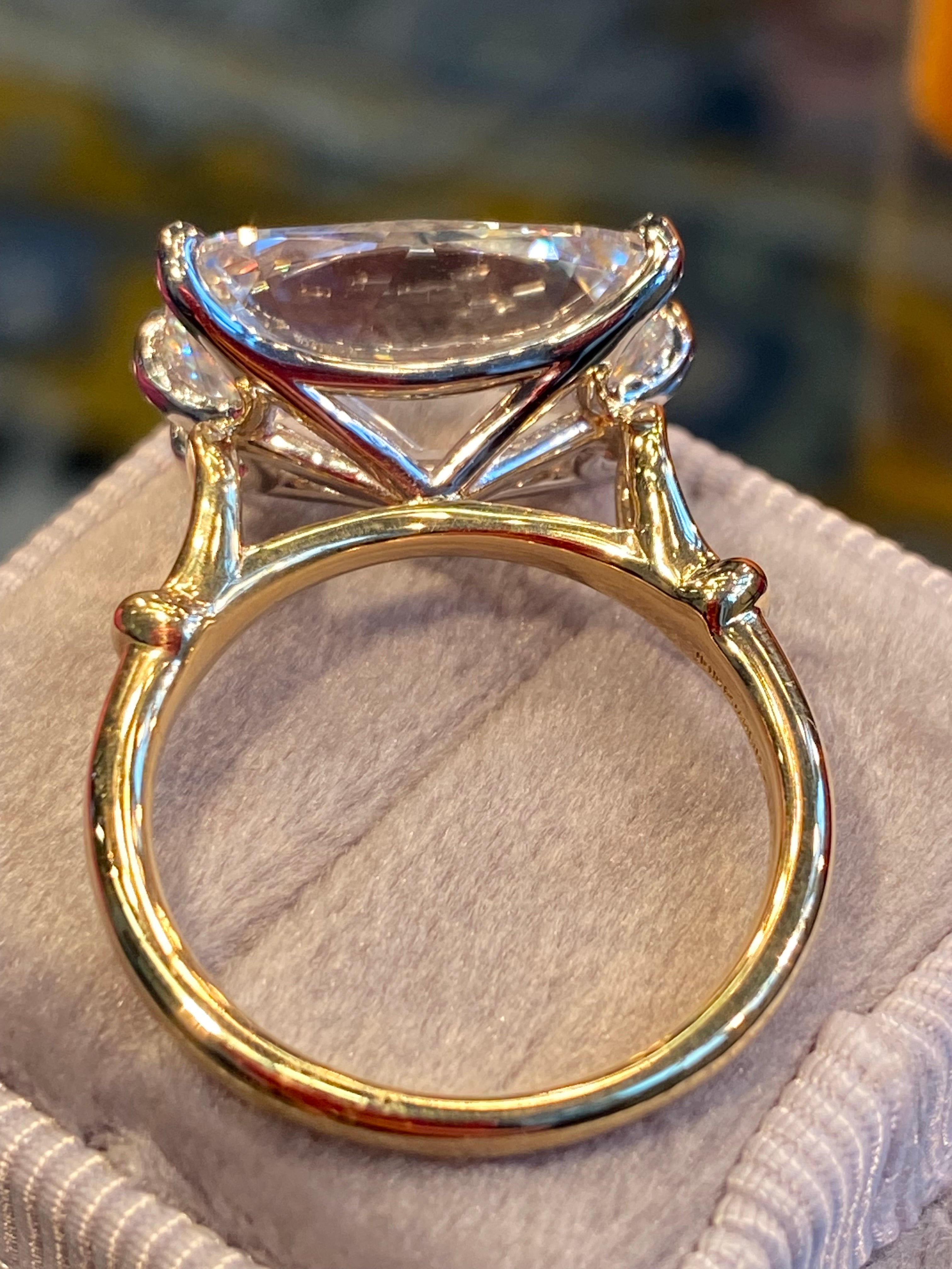 8.09 Carat Old Mine Cut Lab Diamond East West Solitaire Engagement Ring in 18ct Yellow Gold and Platinum