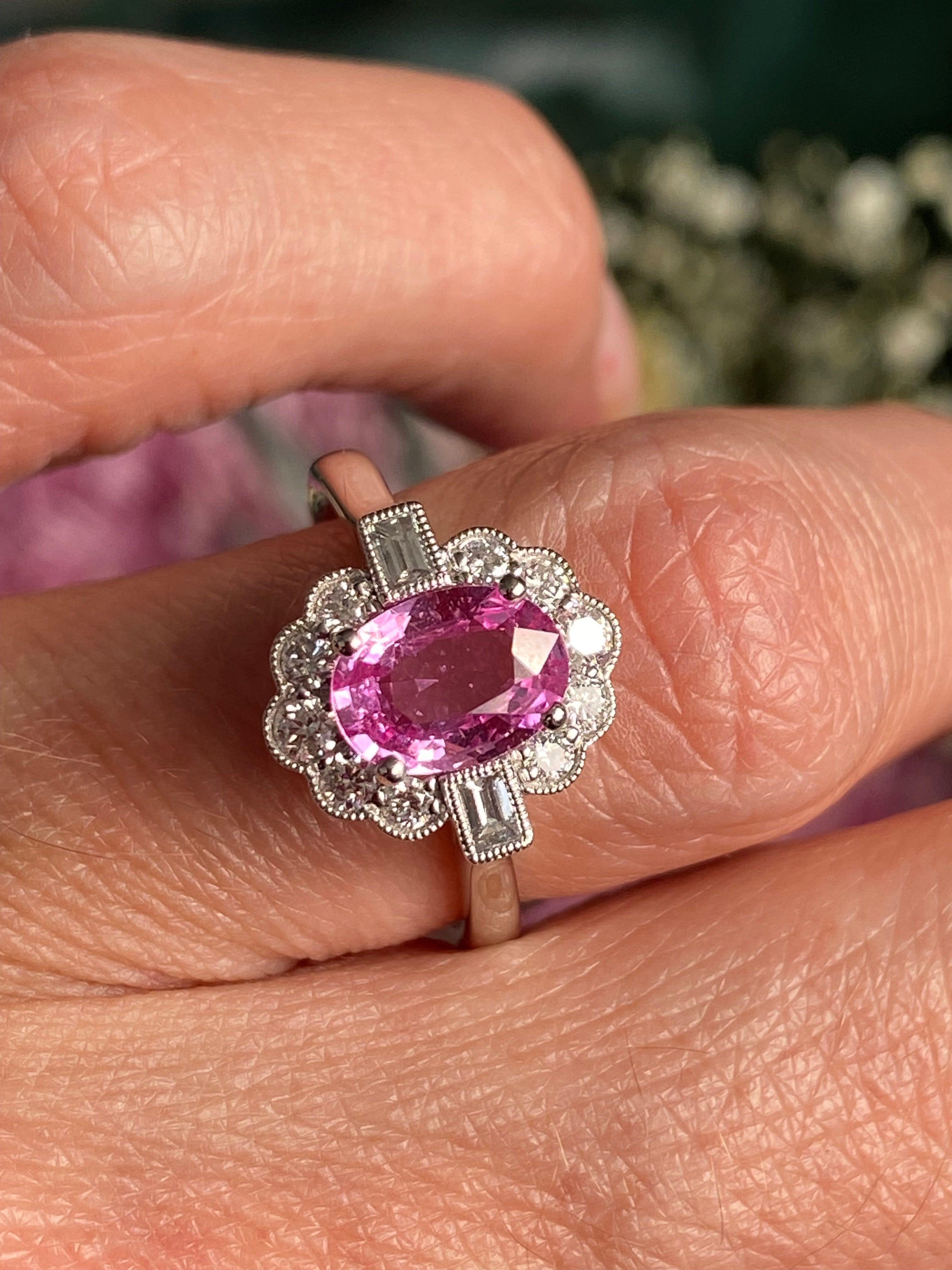 1.76 CTW Pink Sapphire and Diamond Art Deco Style Ring in Platinum