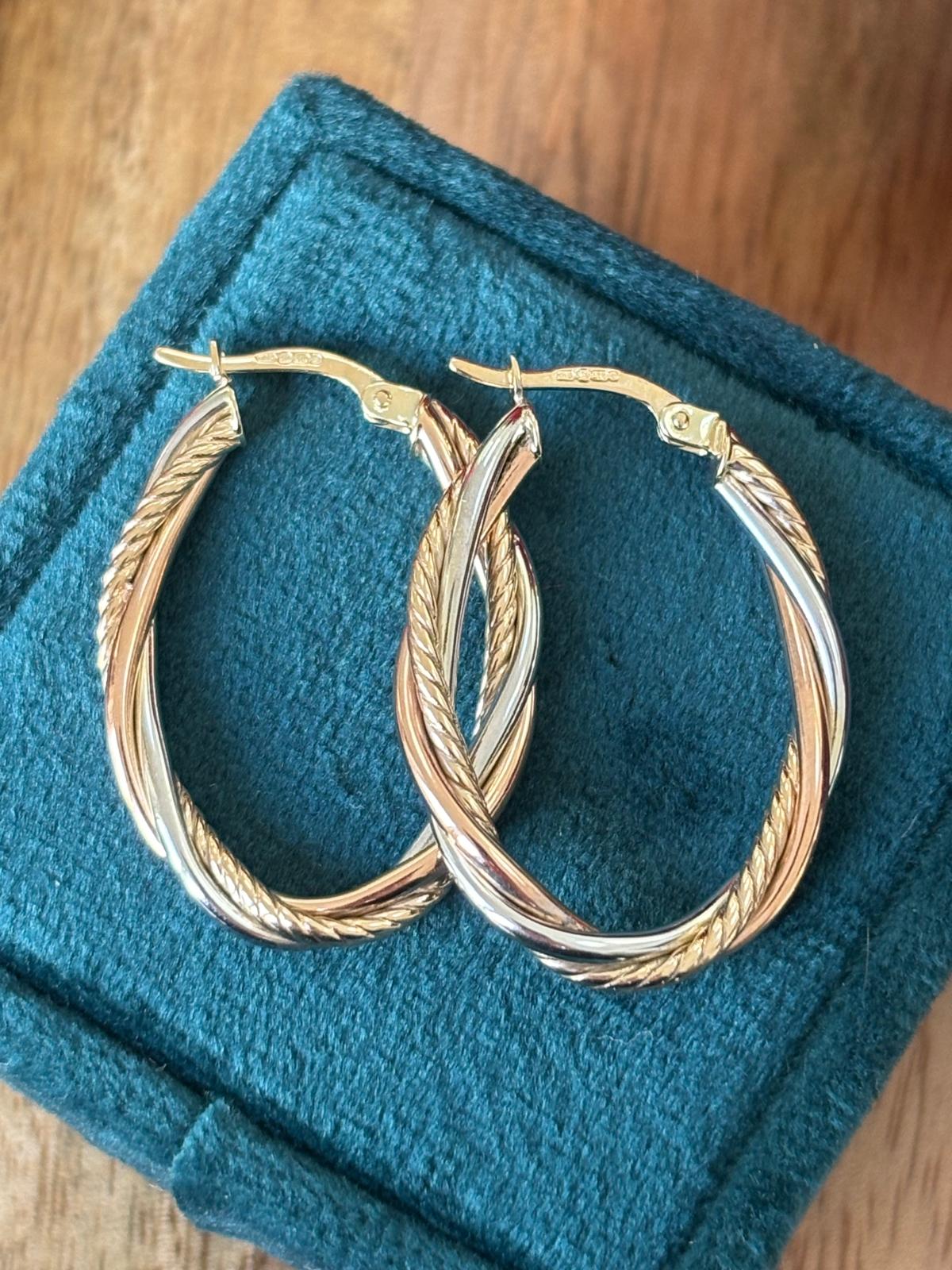 Russian Wedding Band Hoop Earrings in 9ct Yellow and Rose Gold