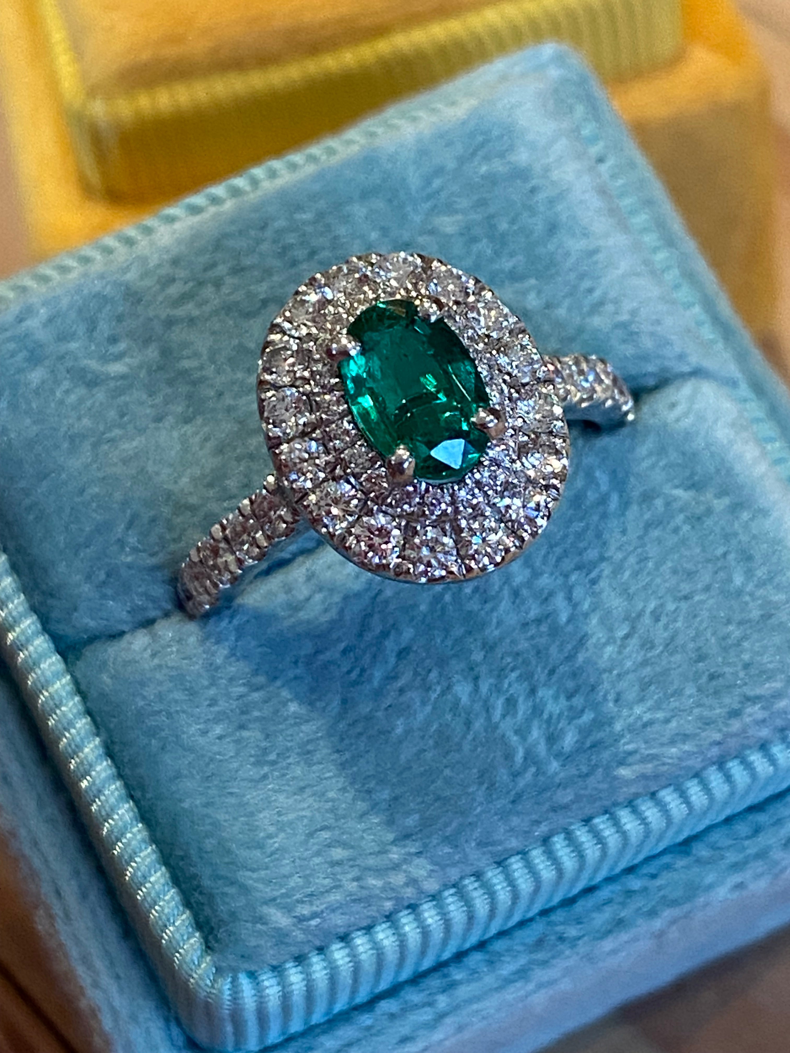 1.45 CTW Emerald and Natural Diamond Double Halo Ring in Platinum