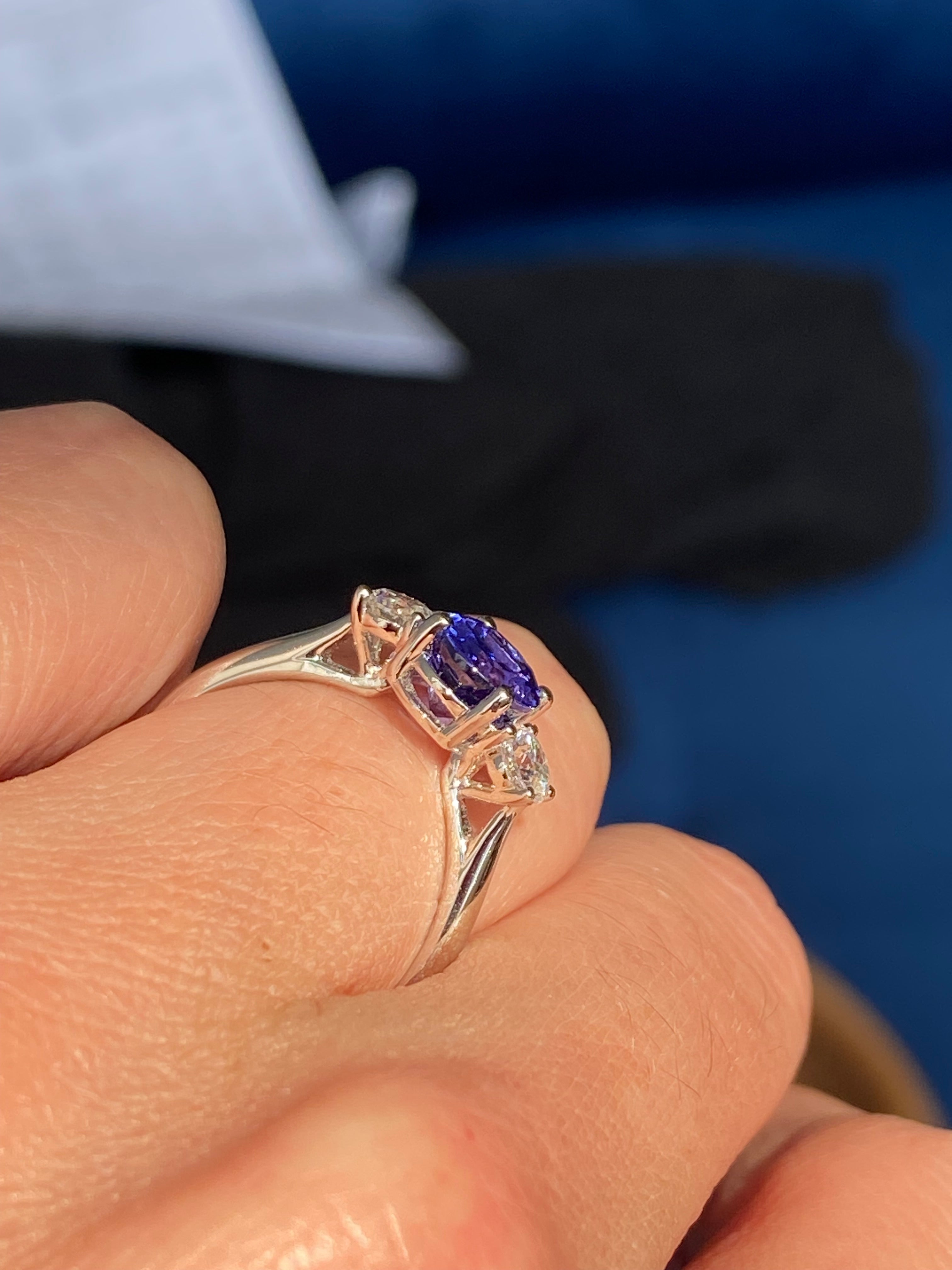 2.08 CTW Tanzanite and Natural Diamond Three Stone Ring in Platinum