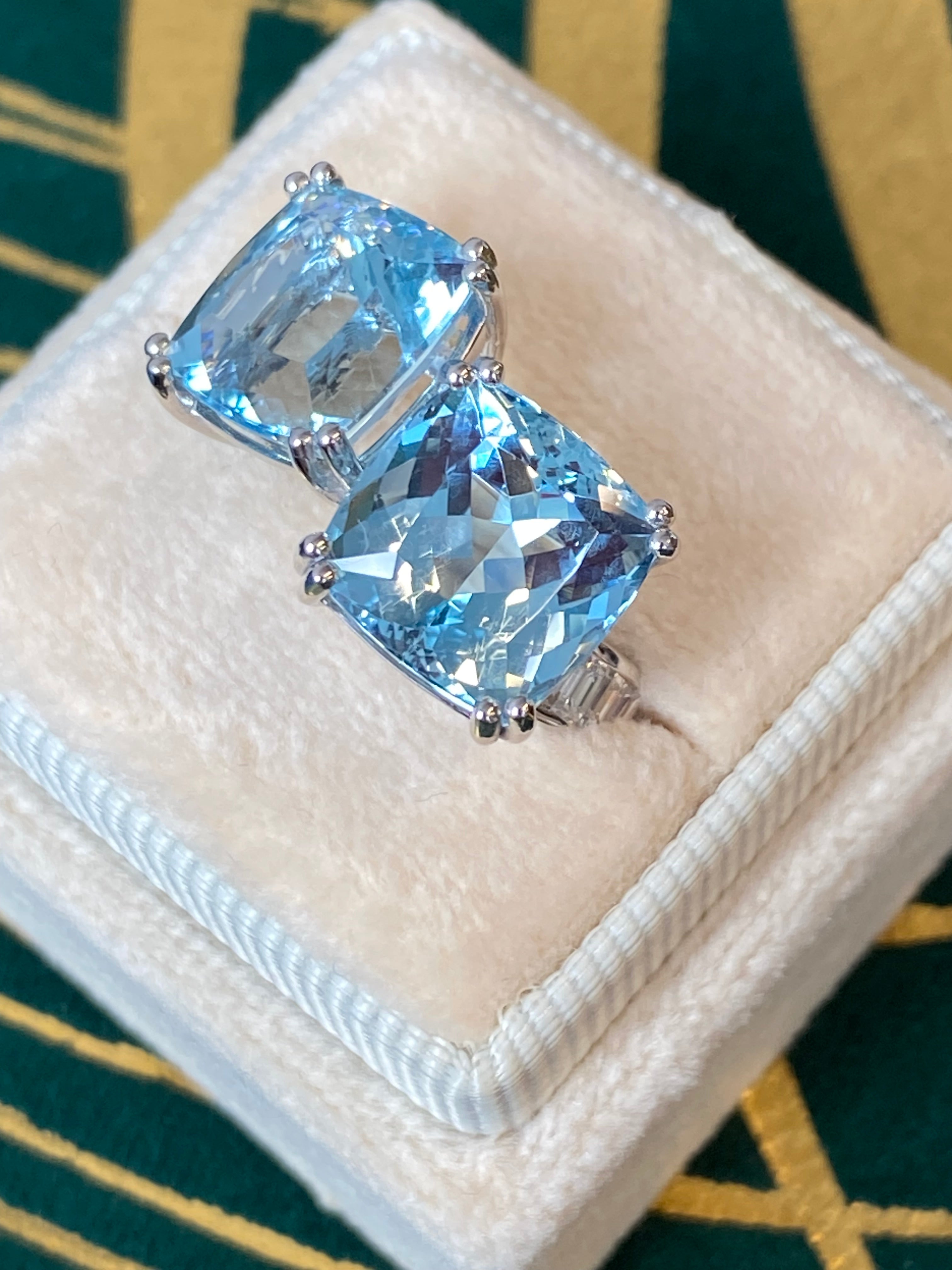 9.67 CTW Aquamarine and Natural Diamond Toi et Moi Ring in Platinum