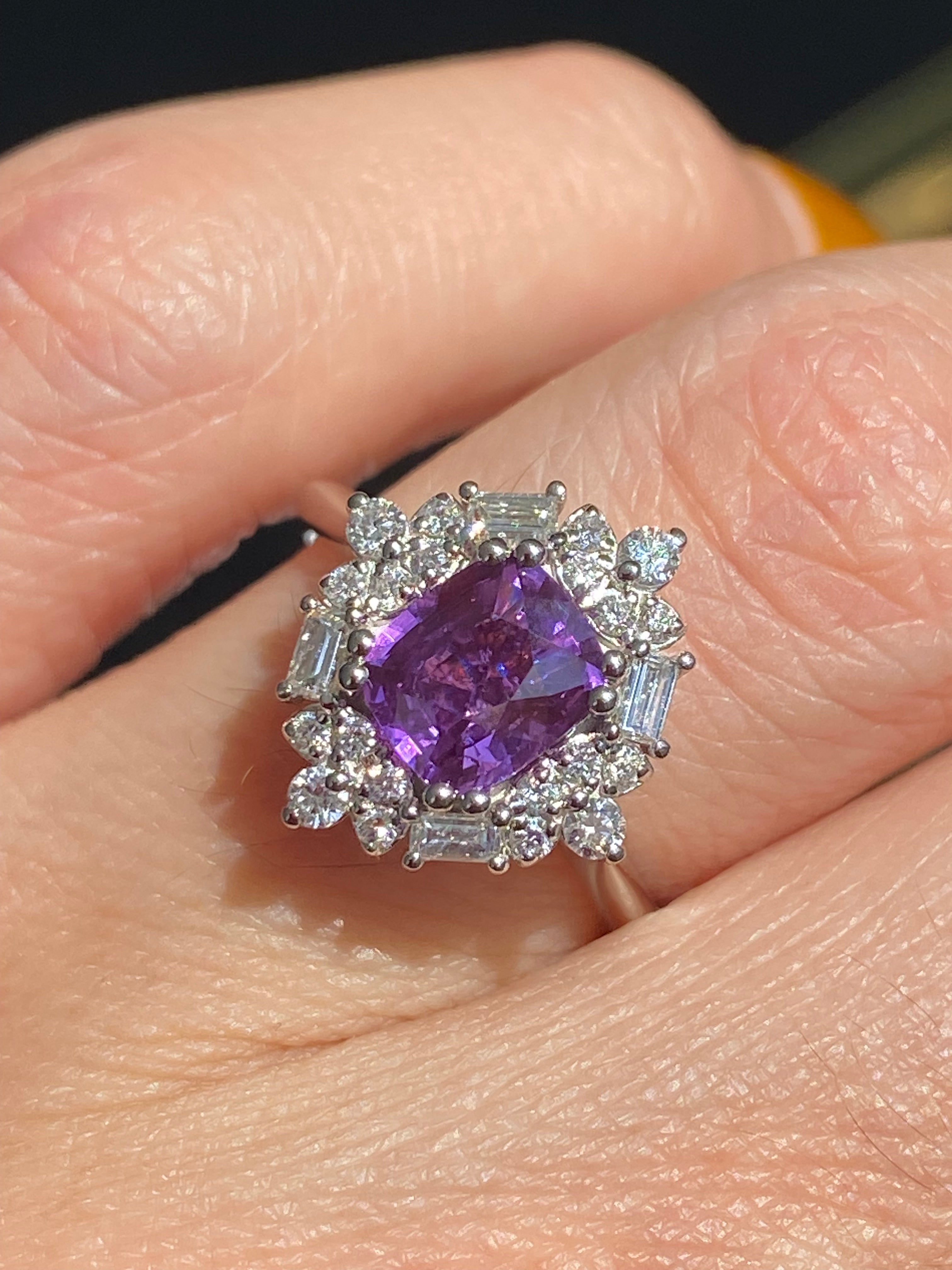 1.20 Carat Purple Sapphire and 0.41ctw Natural Diamond Halo Ring in Platinum