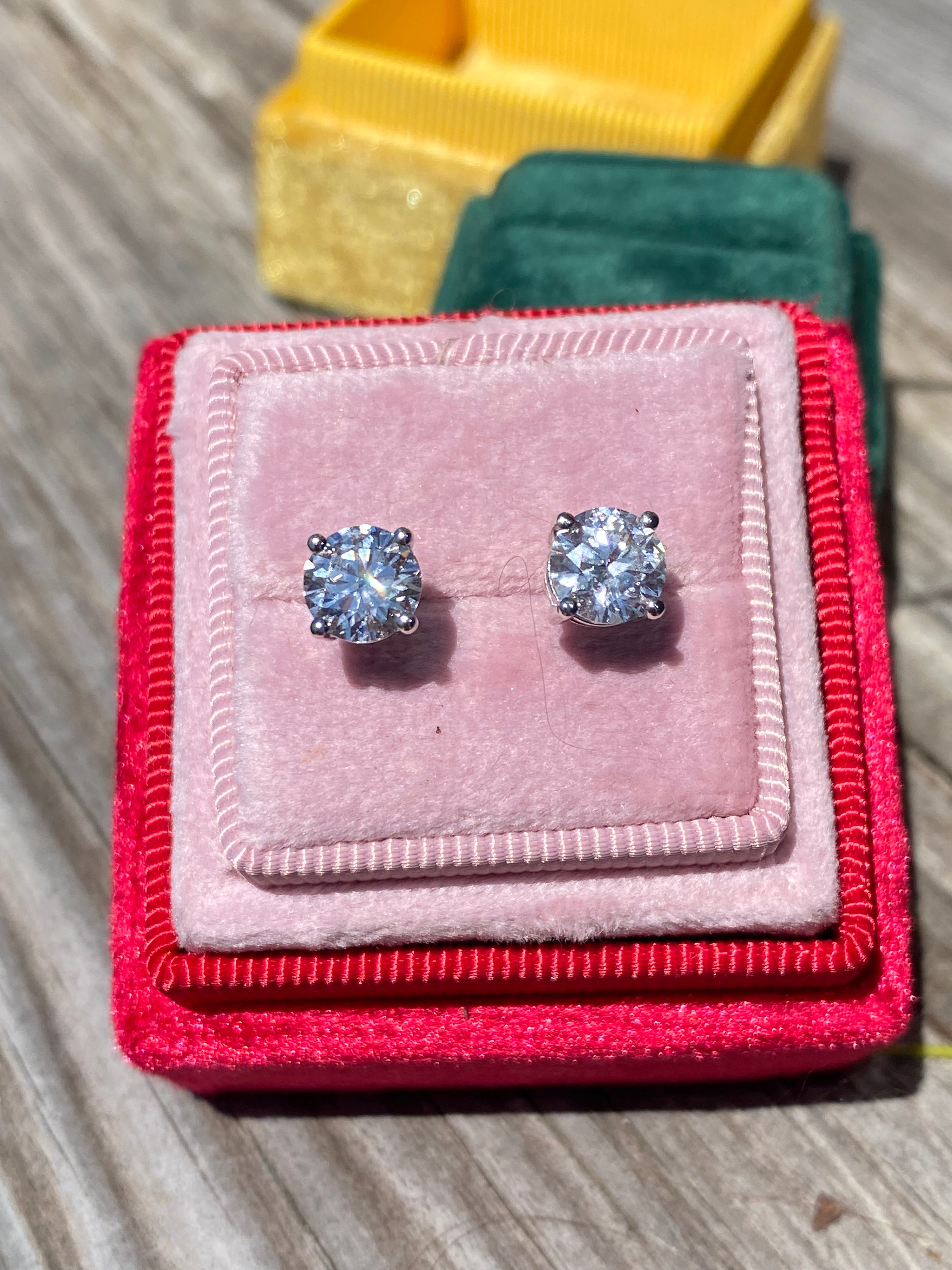 2.00 CTW + Lab Grown Diamond Solitaire Stud Earrings, at Least E Colour / VS Clarity
