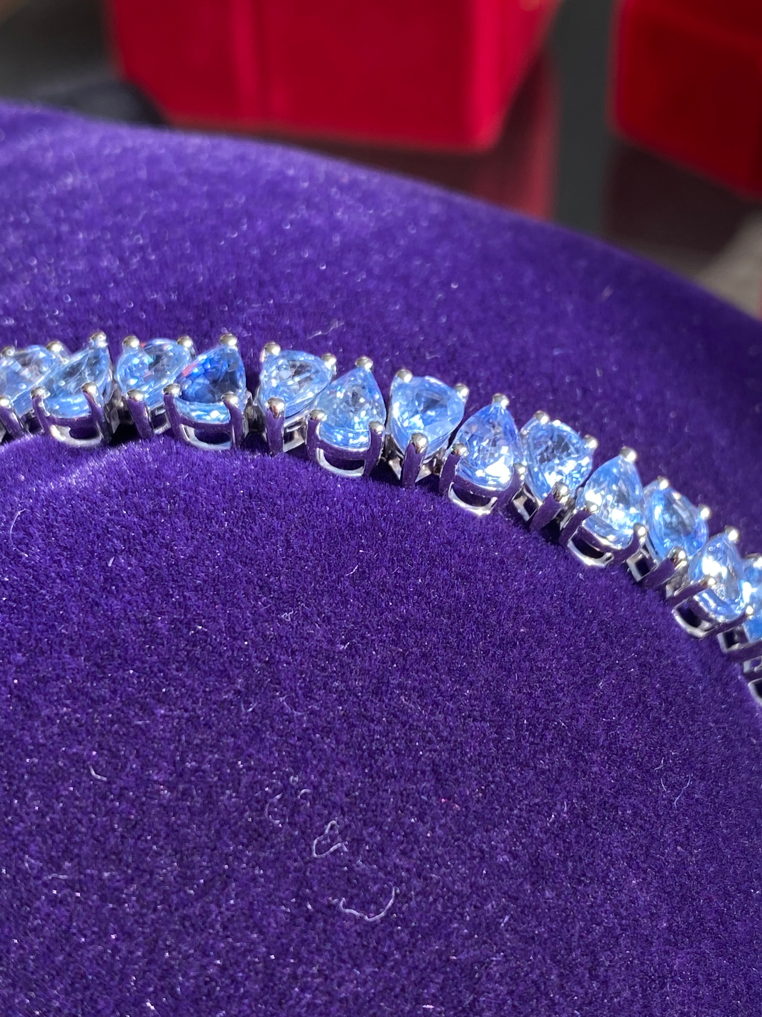 27.08 CTW Pear Cut Ceylon Sapphire Line Bracelet in 9ct White Gold