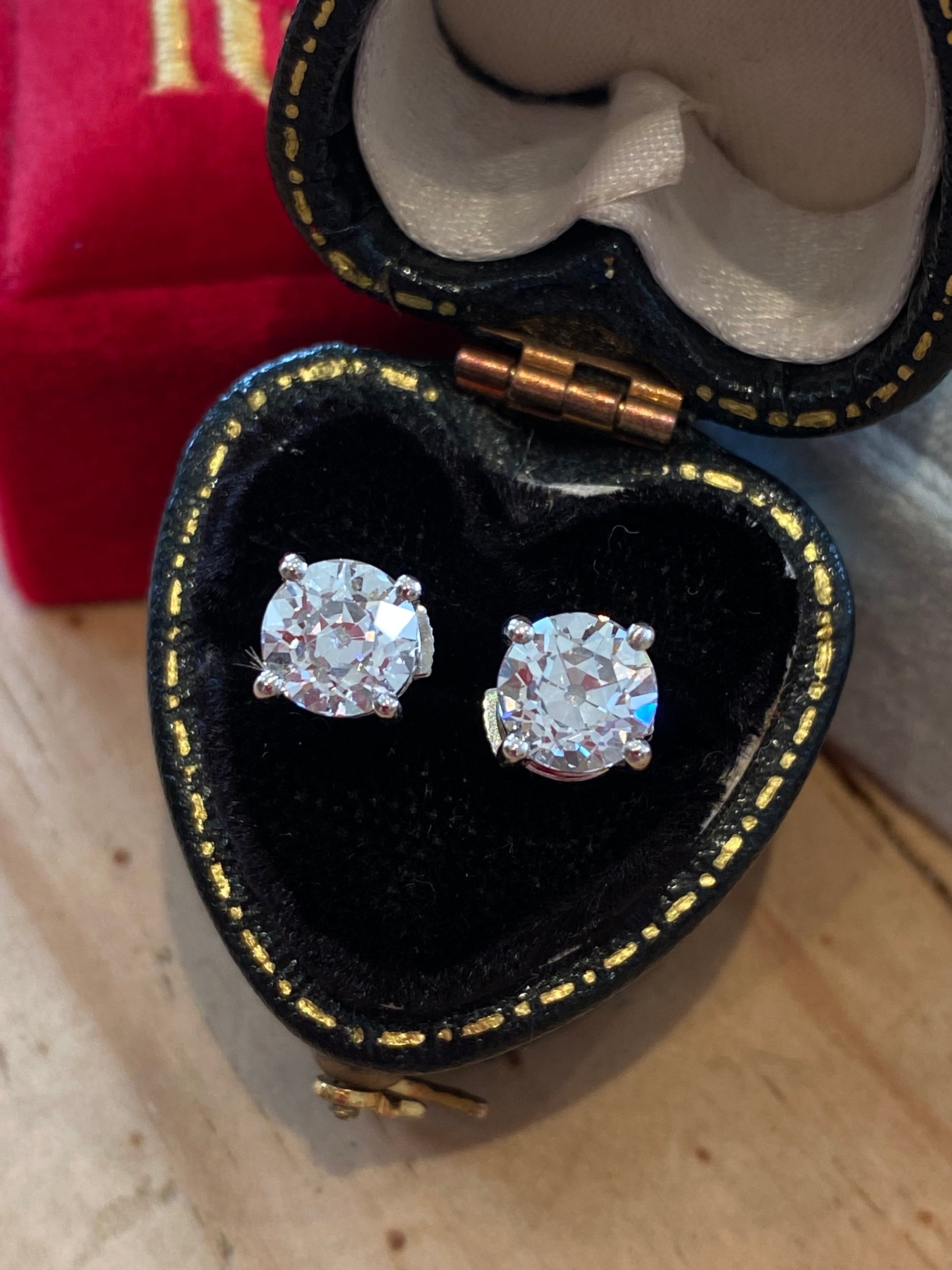 Heritage 2.00 CTW + Old Cut Lab Grown Diamond Solitaire Stud Earrings, at Least F Colour / VS Clarity