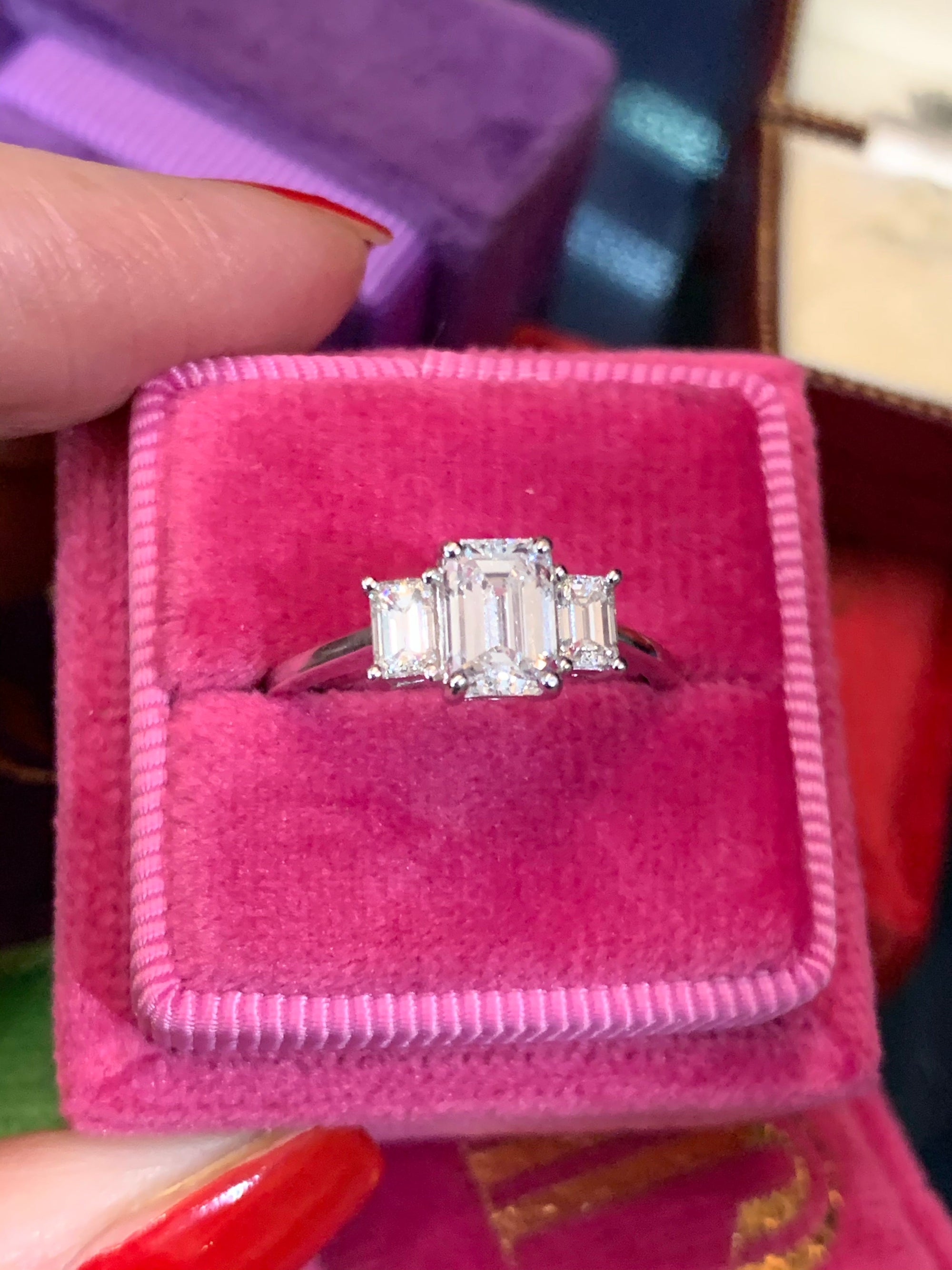 Heritage 1.60 CTW + Emerald Cut Lab Grown Diamond Trilogy Engagement Ring, at Least F Colour / VVS Clarity
