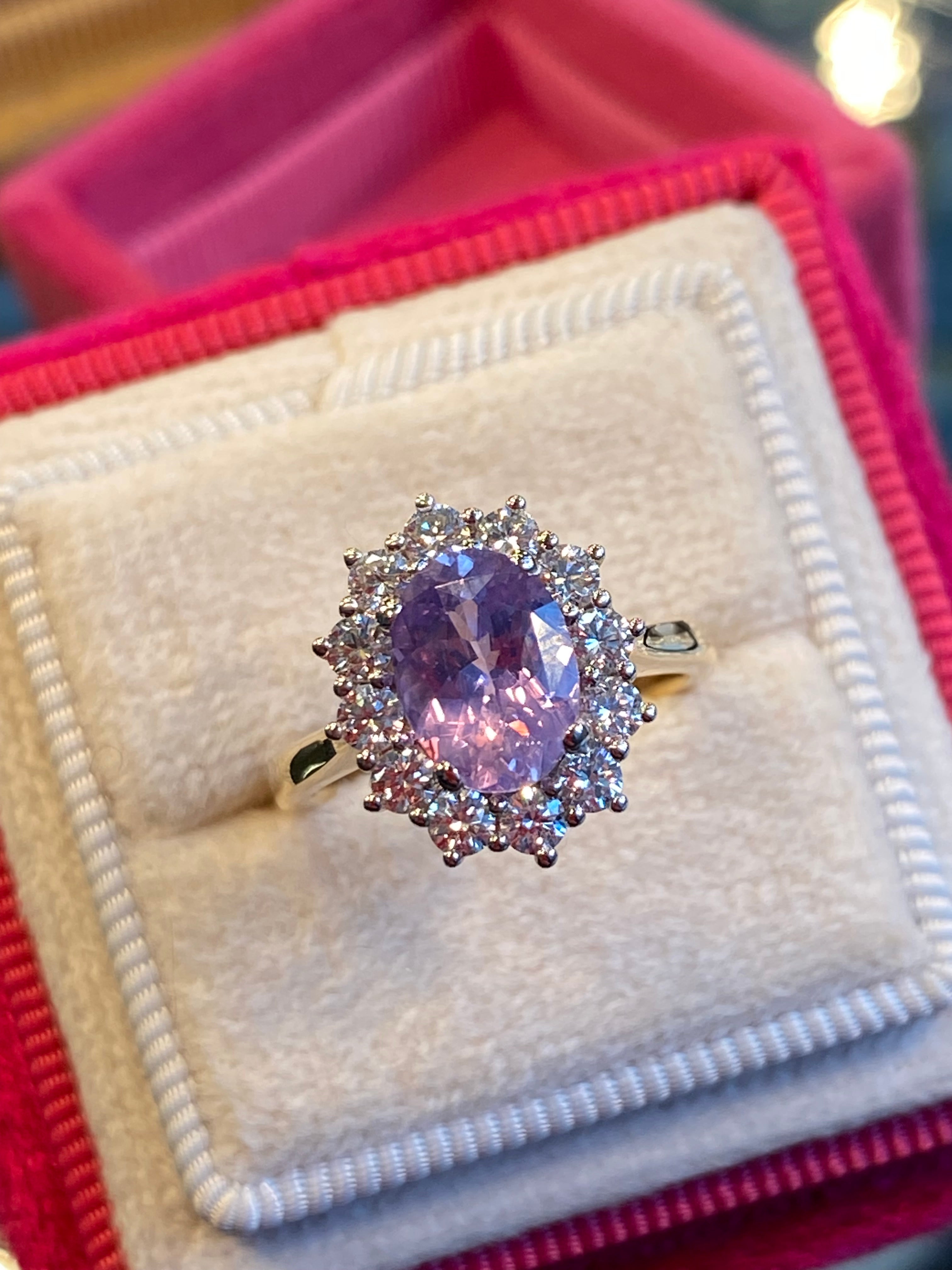 2.43 CTW No Heat Lilac Sapphire and Natural Diamond Ring in Platinum and 18ct Yellow Gold